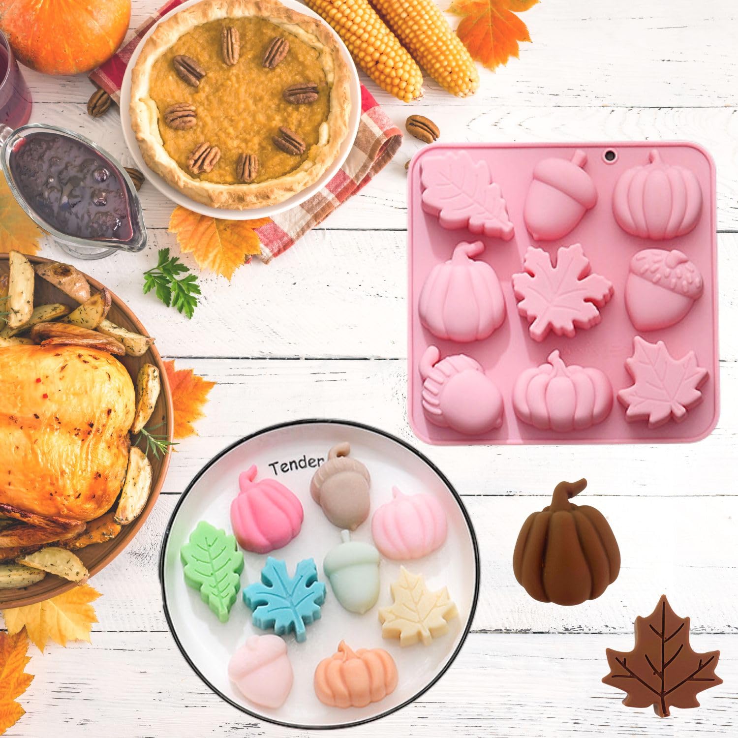 Orapink 1 Pieces Silicone Christmas Chocolate Molds Gingerbead Man,Christmas Tree,Snowflake,Snowman and Christmas Hat Shape 3D C