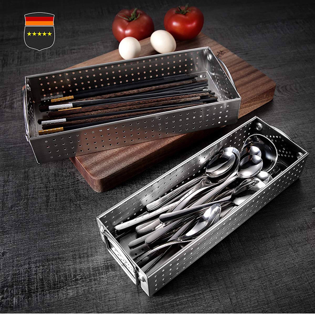 Aiyoo Mesh Cutlery Tray- 1 Compartments 304 Stainless Steel Kitchen Utensil Drawer Organizer/Silverware Storage Kitchen Utensil