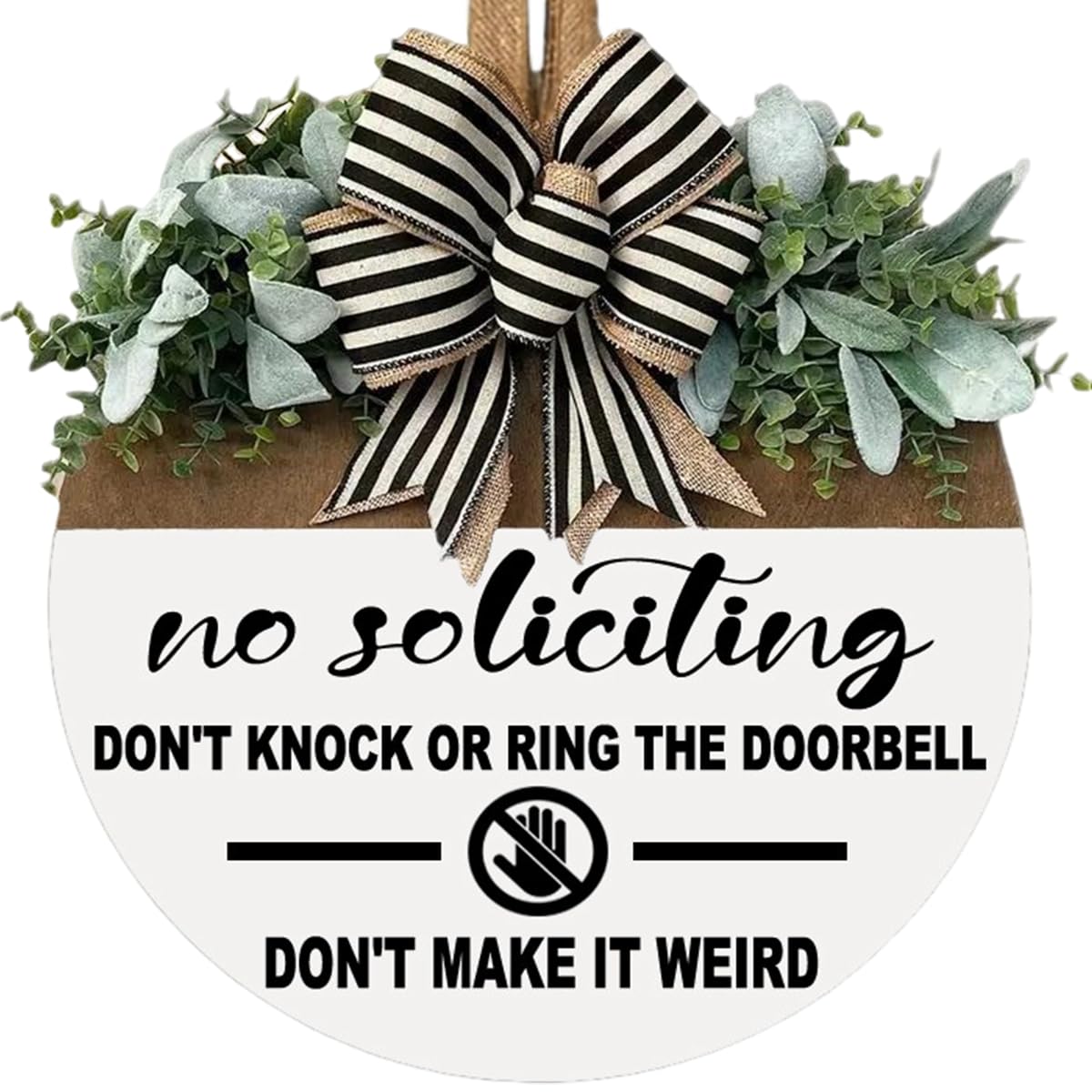 No Soliciting Sign for House - Front Door Sign, Do Not Knock or Ring Doorbell, Durable Wooden Door Plaque for Home Privacy Prote