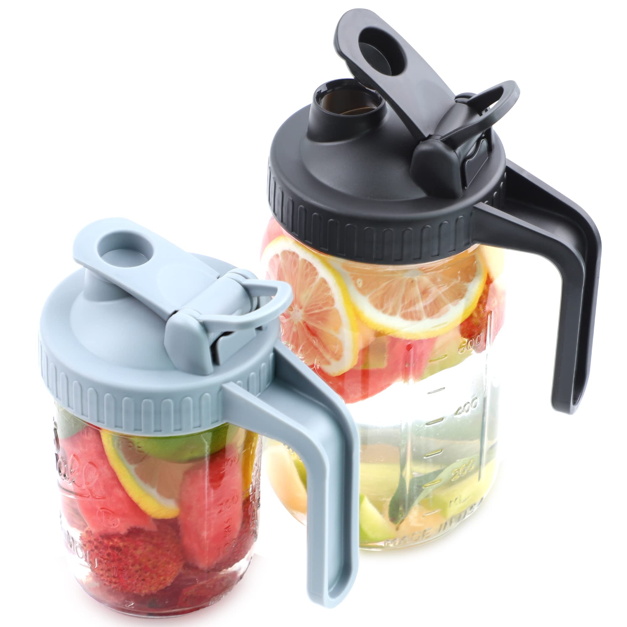 Wide Mouth Mason Jar Lids With Pour Spout And Handle Airtight Leak-Proof With Flip Cap Turns Your Mason Jar Into Pitcher (Jar No