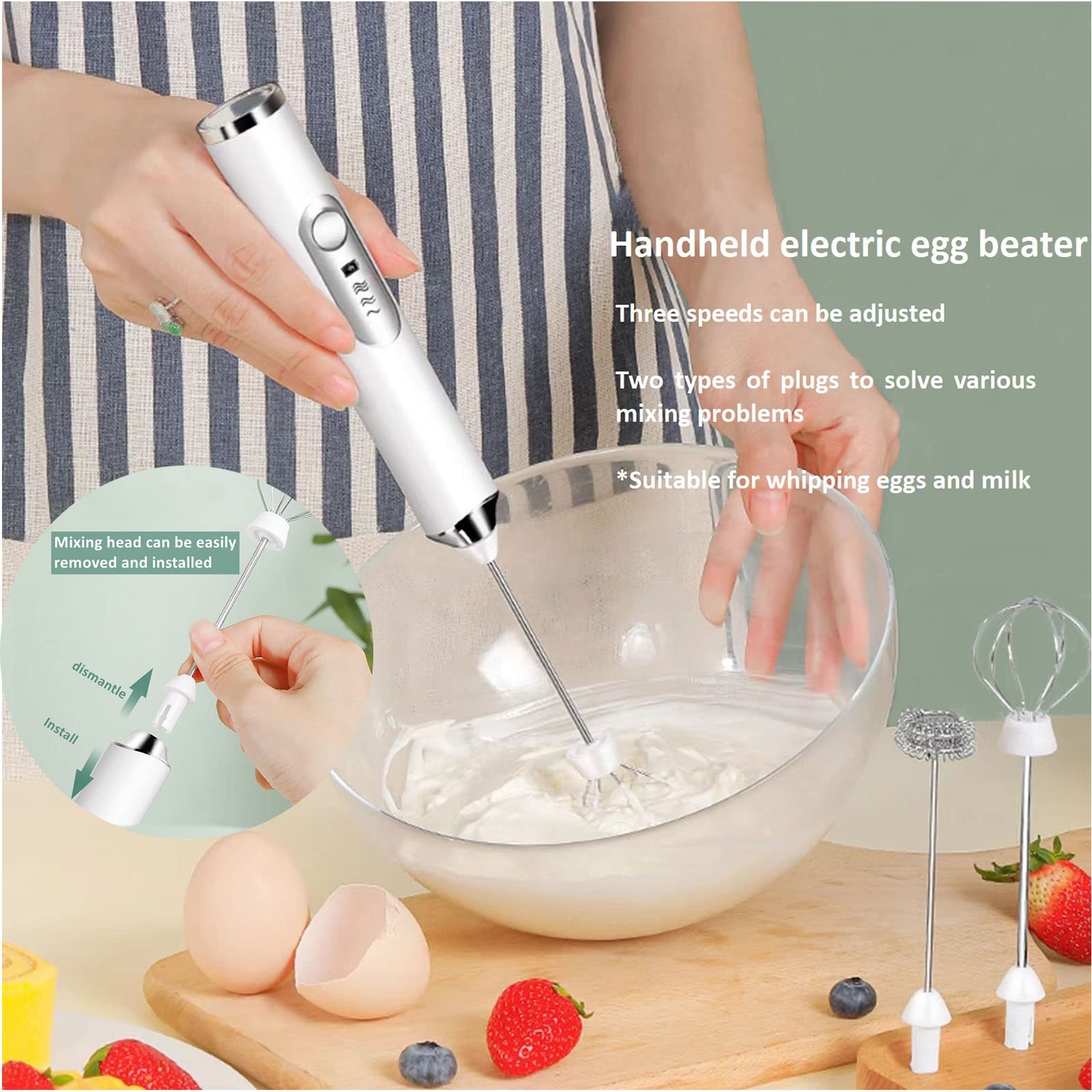 Jrundmsoxz Rechargeable Milk Frother, 3-Speed Electric Handheld Frother For Coffee With 2 Whisks And Coffee Decoration Tool, Cof