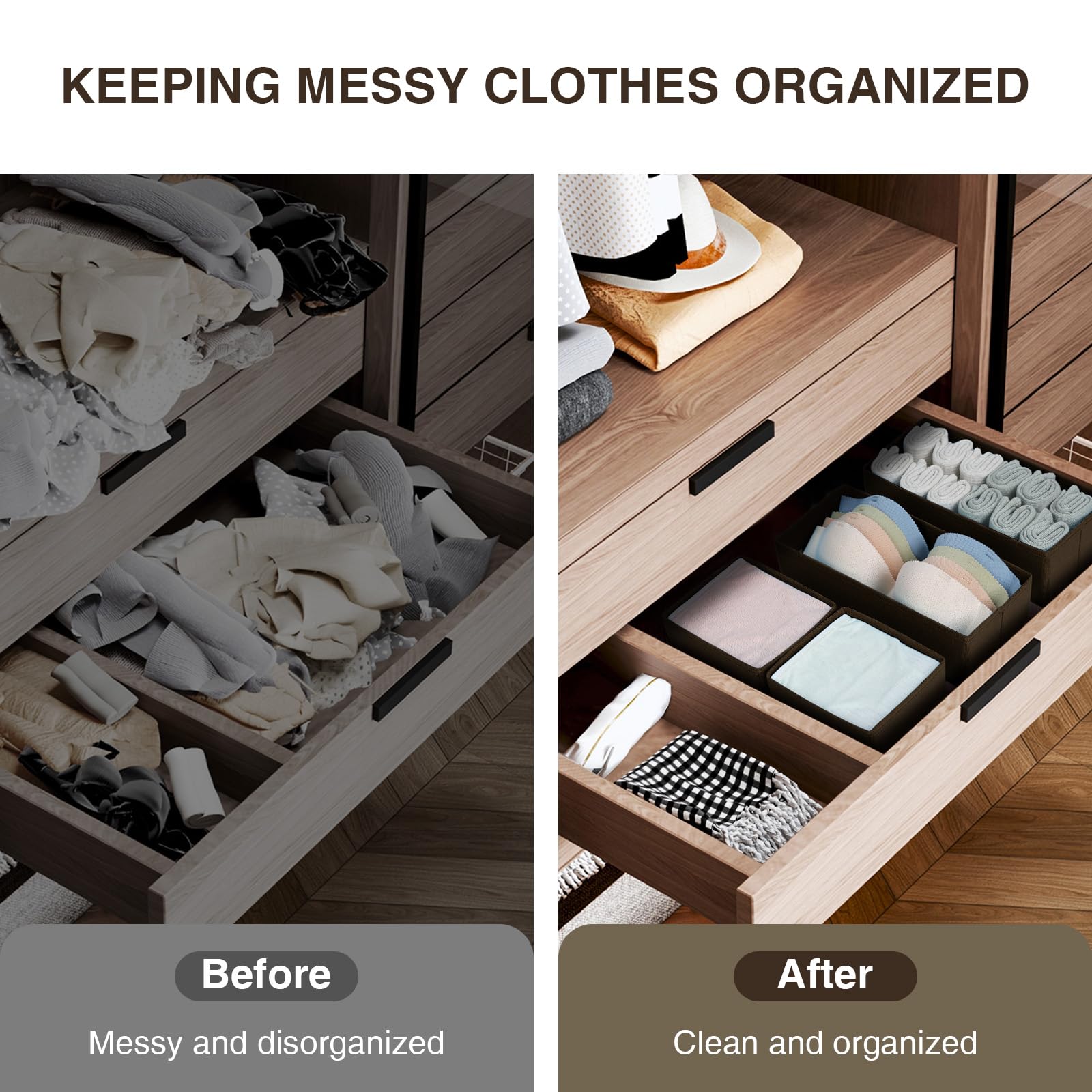 DIMJ Drawer Organizer Clothes, Underwear Drawer Organizer, Set of 4 Foldable Closet Drawer Organizer, Fabric Drawer Dividers for