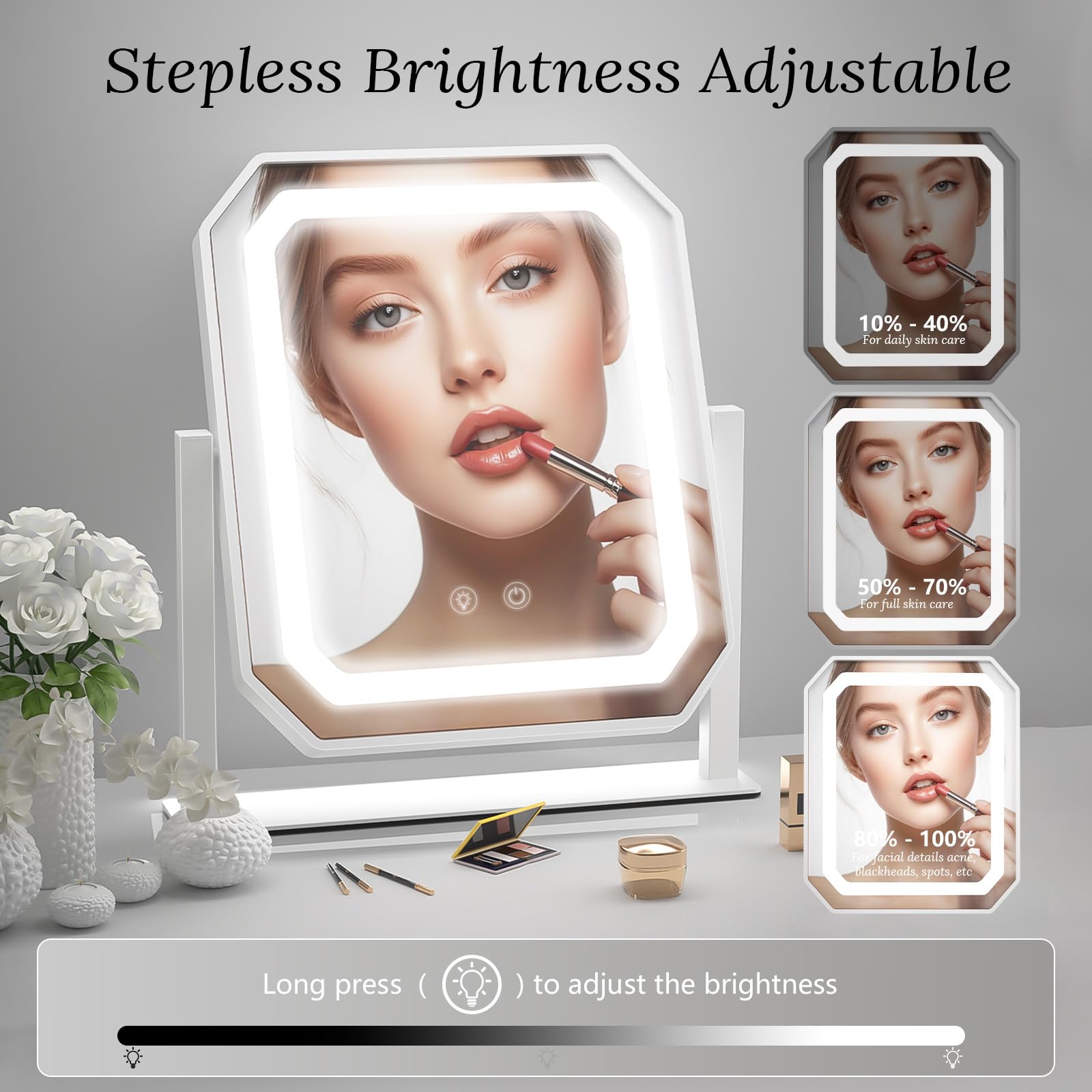 Gioeda Makeup Mirror With Lights, 12X10 Hollywood Vanity Mirror With Lights, Brightness Adjustable, 3 Colors, 360 Rotation, Smar