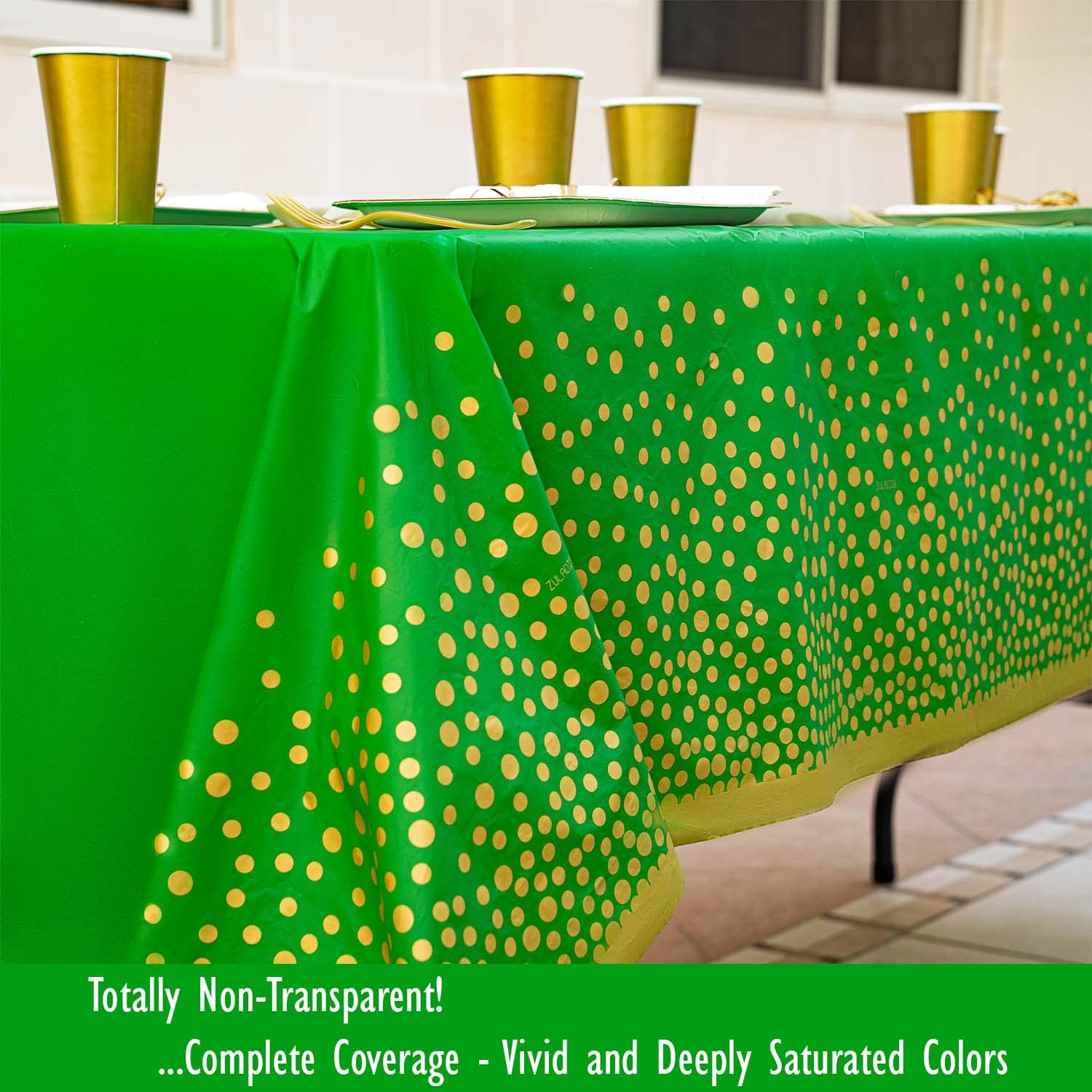 Zuladise 2 Pack Green Plastic Tablecloth Green And Gold Table Cloths For Parties Disposable Table Cover Party Decorations For Bi