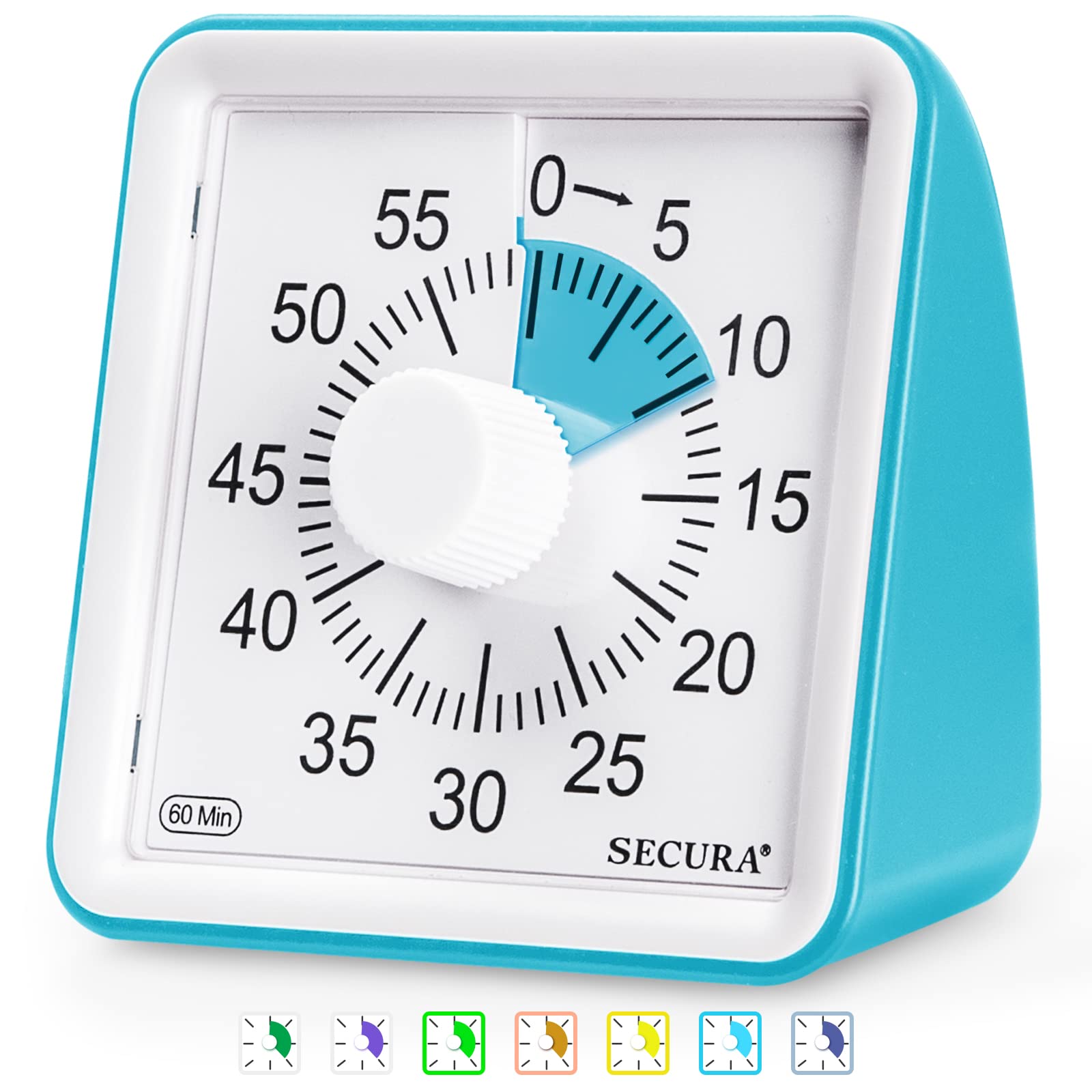 Secura 60-Minute Visual Timer, Classroom Timer, Countdown Timer for Kids and Adults, Time Management Tool for Teaching (Blue & B