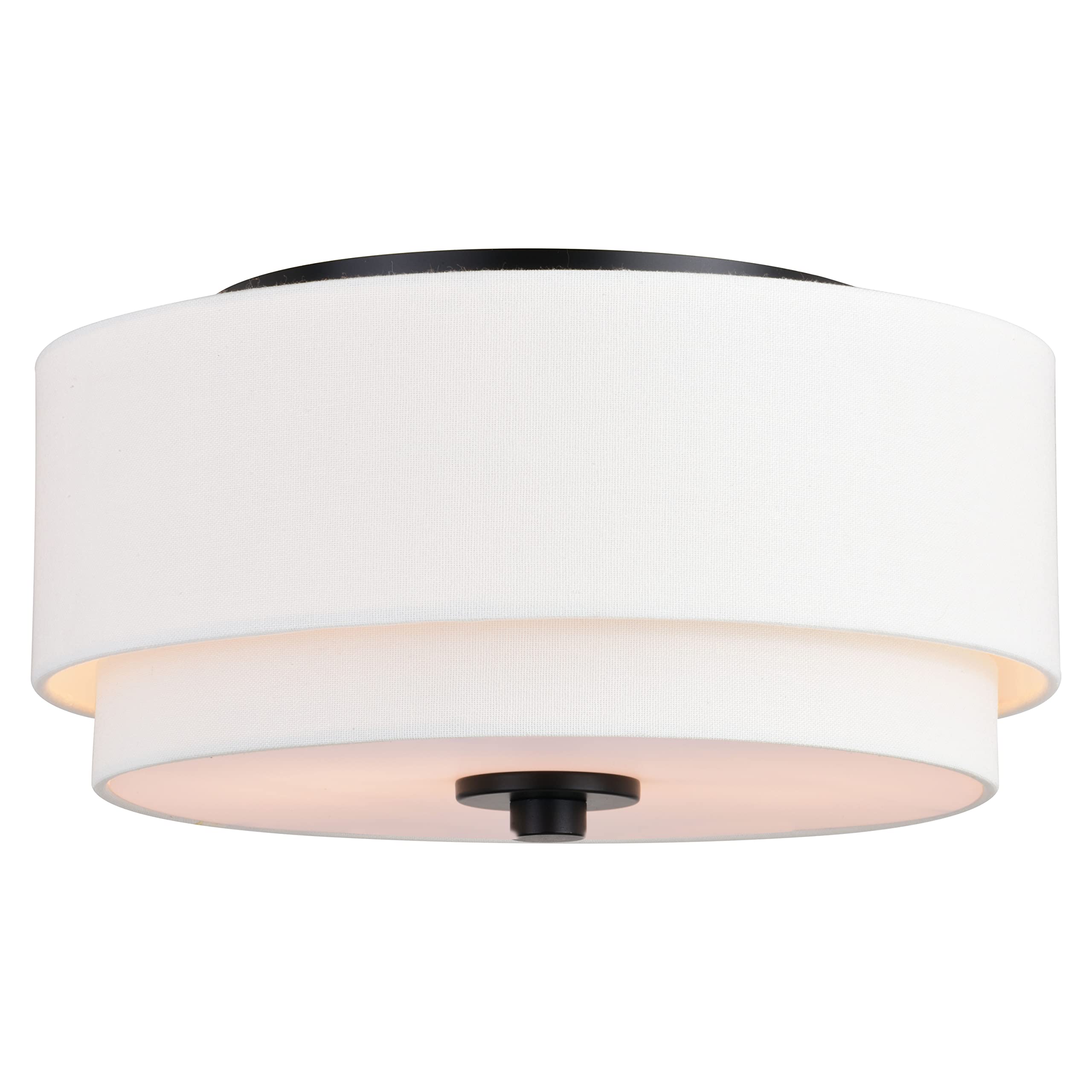 VAXCEL Burnaby 13-in W Black Mid-Century Modern Flush Mount Ceiling Light Fixture White Fabric Drum Shade