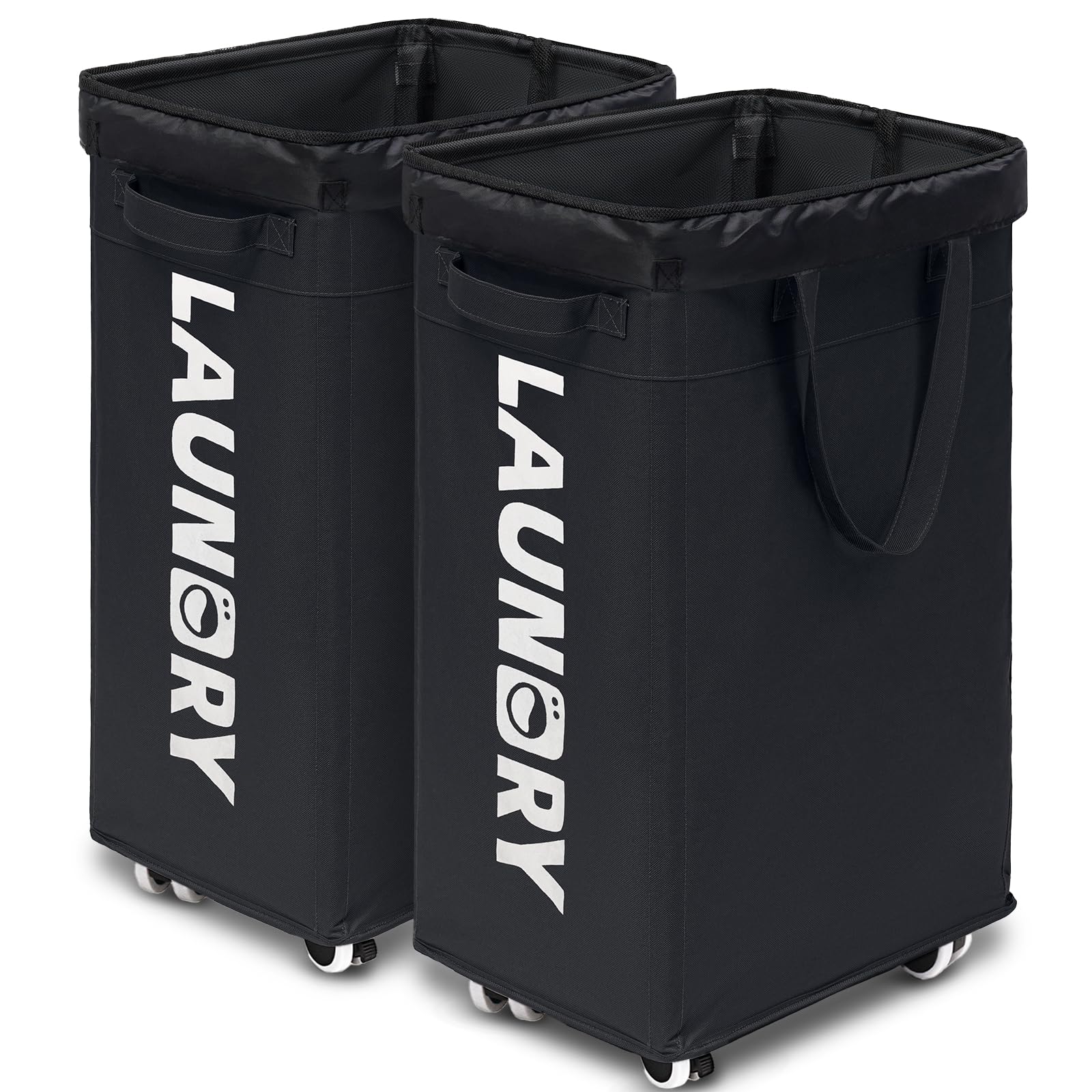 Goodpick Laundry Basket With Wheels, 2-Pack 75L Rolling Laundry Hamper With Removable Wash Bags, Collapsible Laundry Basket For