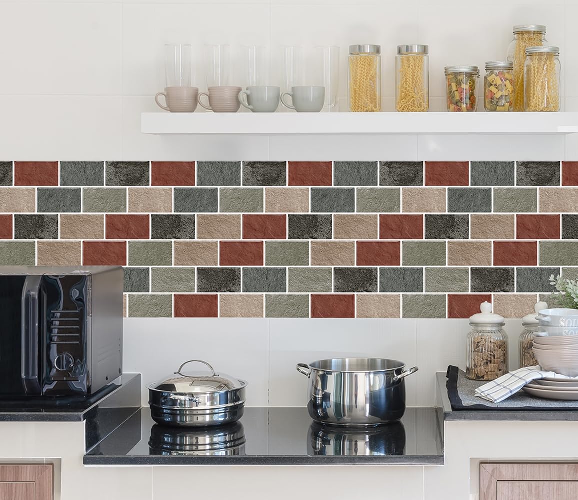 Dewoo Peel And Stick Tile Backsplash 3D Subway Brick Effect For Kitchen Wall Tiles10-Sheet(12''X 12'')