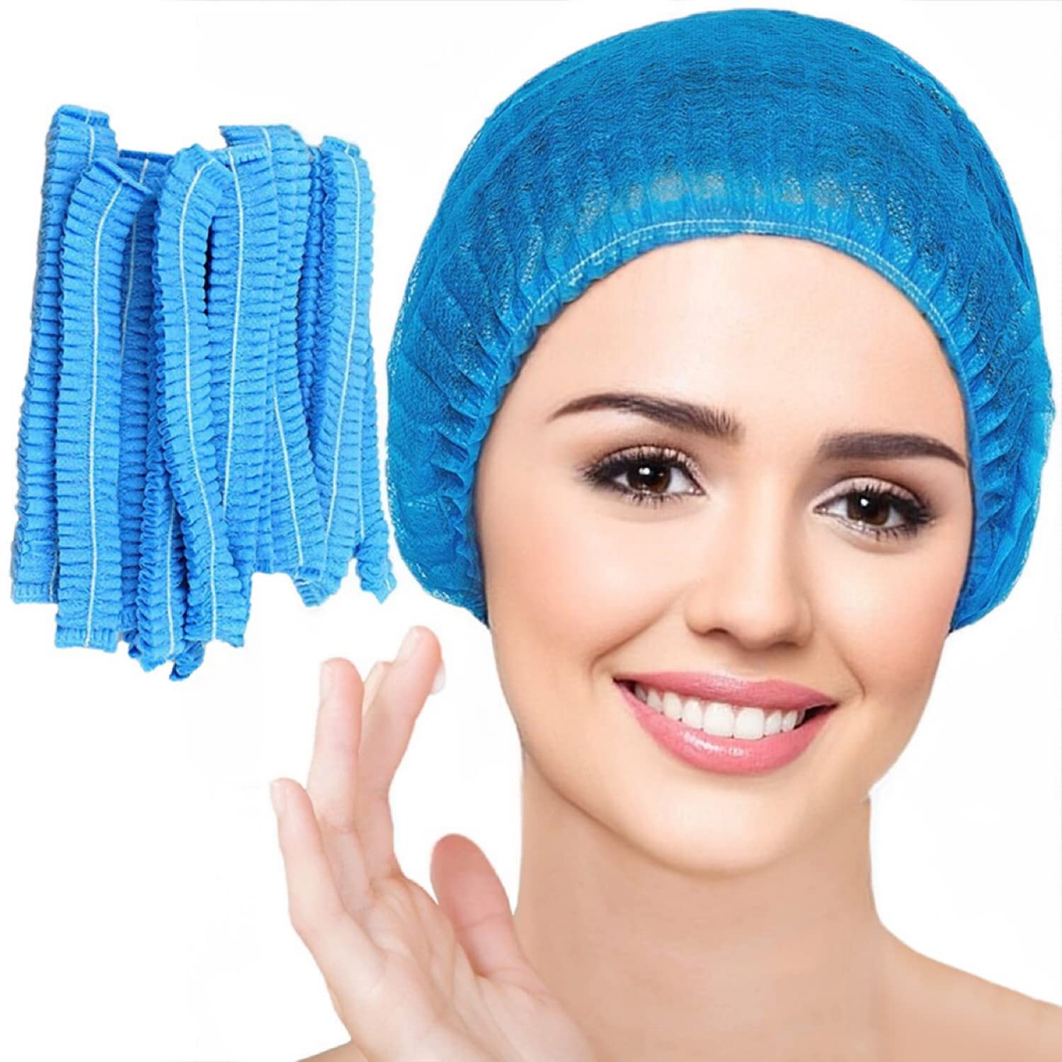 Disposable Bouffant Caps, 21inches Hair Net, Elastic Dust Cap for Food Service, Sleeping Head Cover (Blue-200)