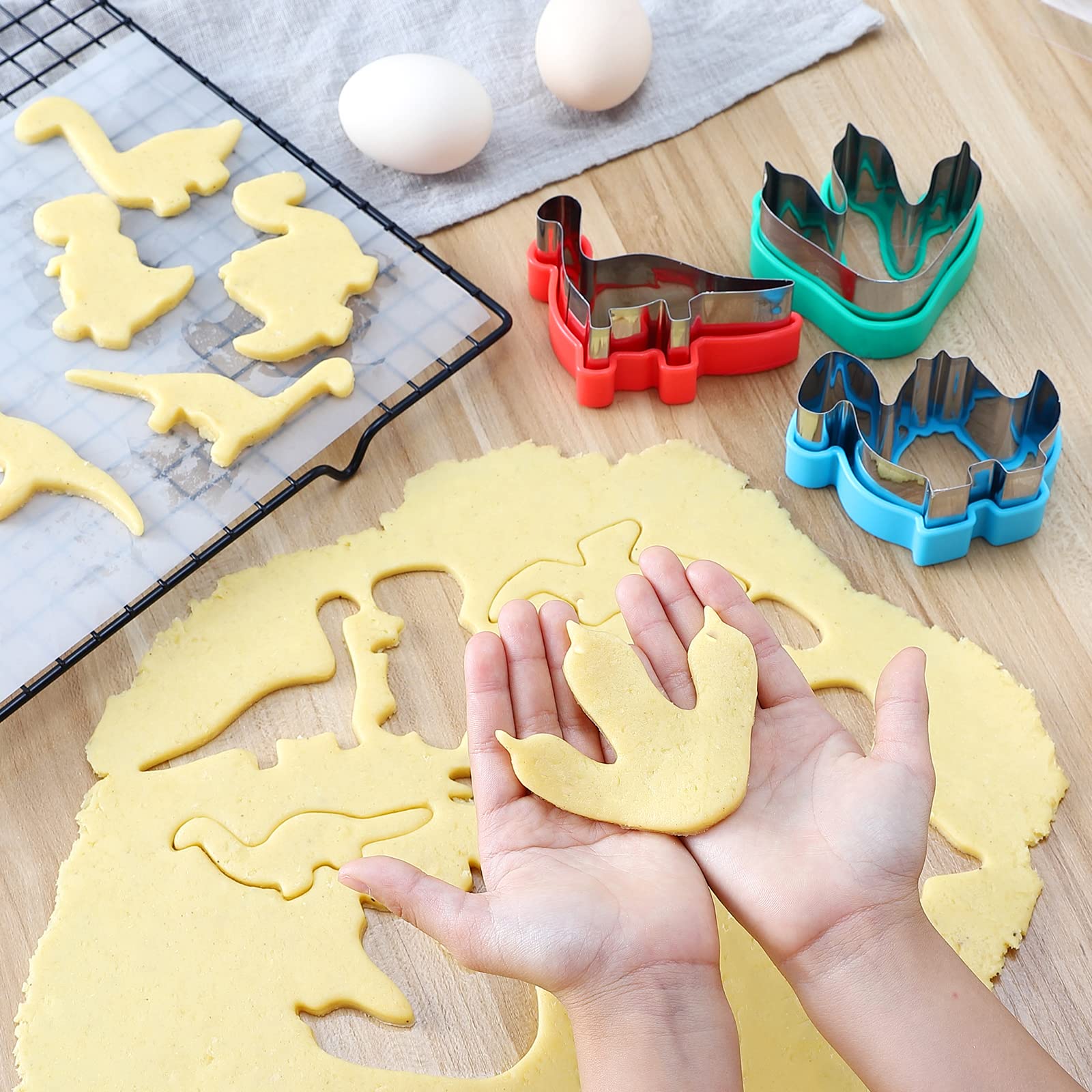 Muyiyamei 8Pcs Dinosaur Cookie Cutter Set - Stainless Steel Sandwich Cookie Food Cutter Molds, Kitchen Baking, Cookies, Sandwich