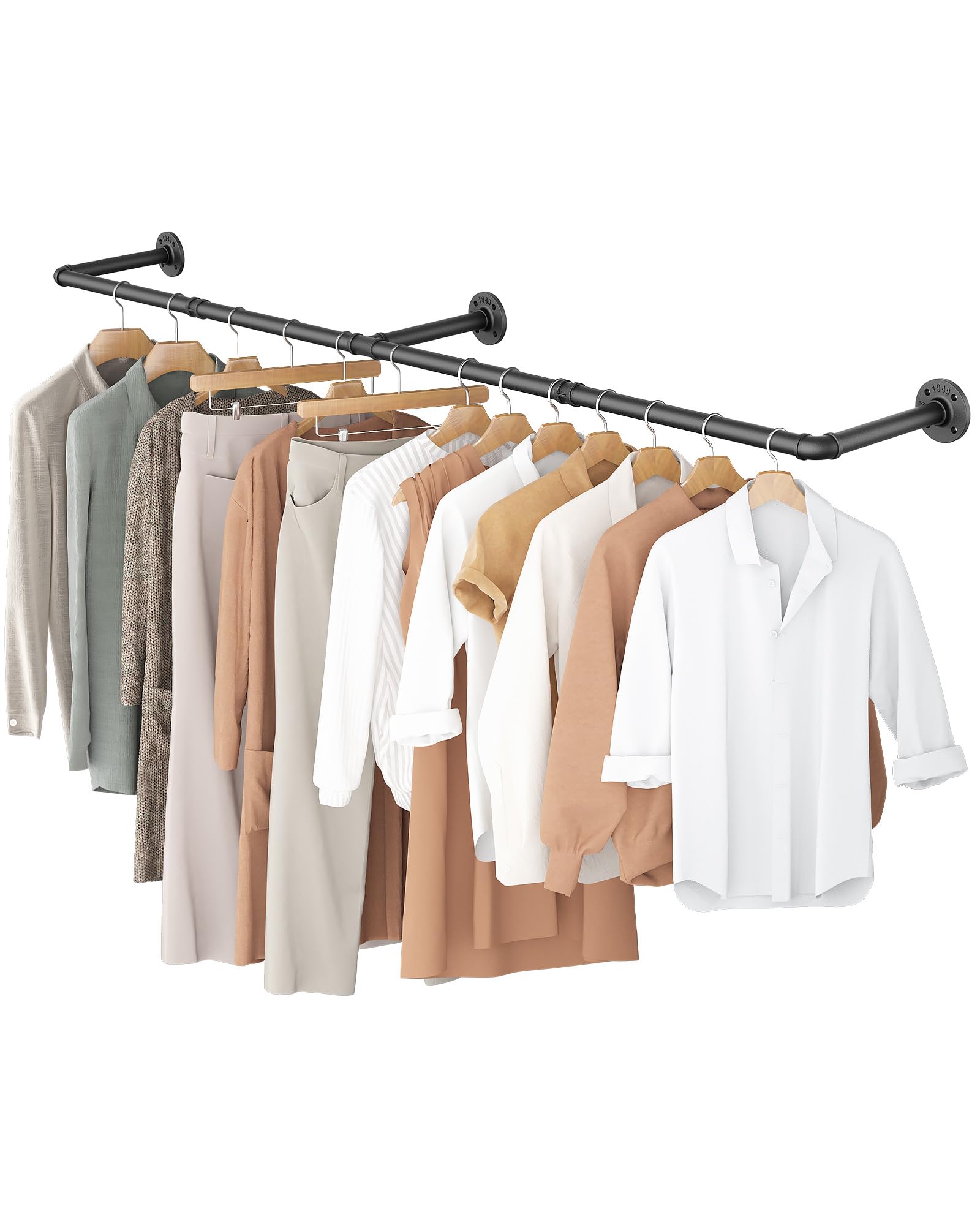 Oropy Clothes Rack, 65.7'' Industrial Pipe Clothing Rack For Hanging Clothes, Wall Mounted Heavy Duty Space Saving Garment Rack