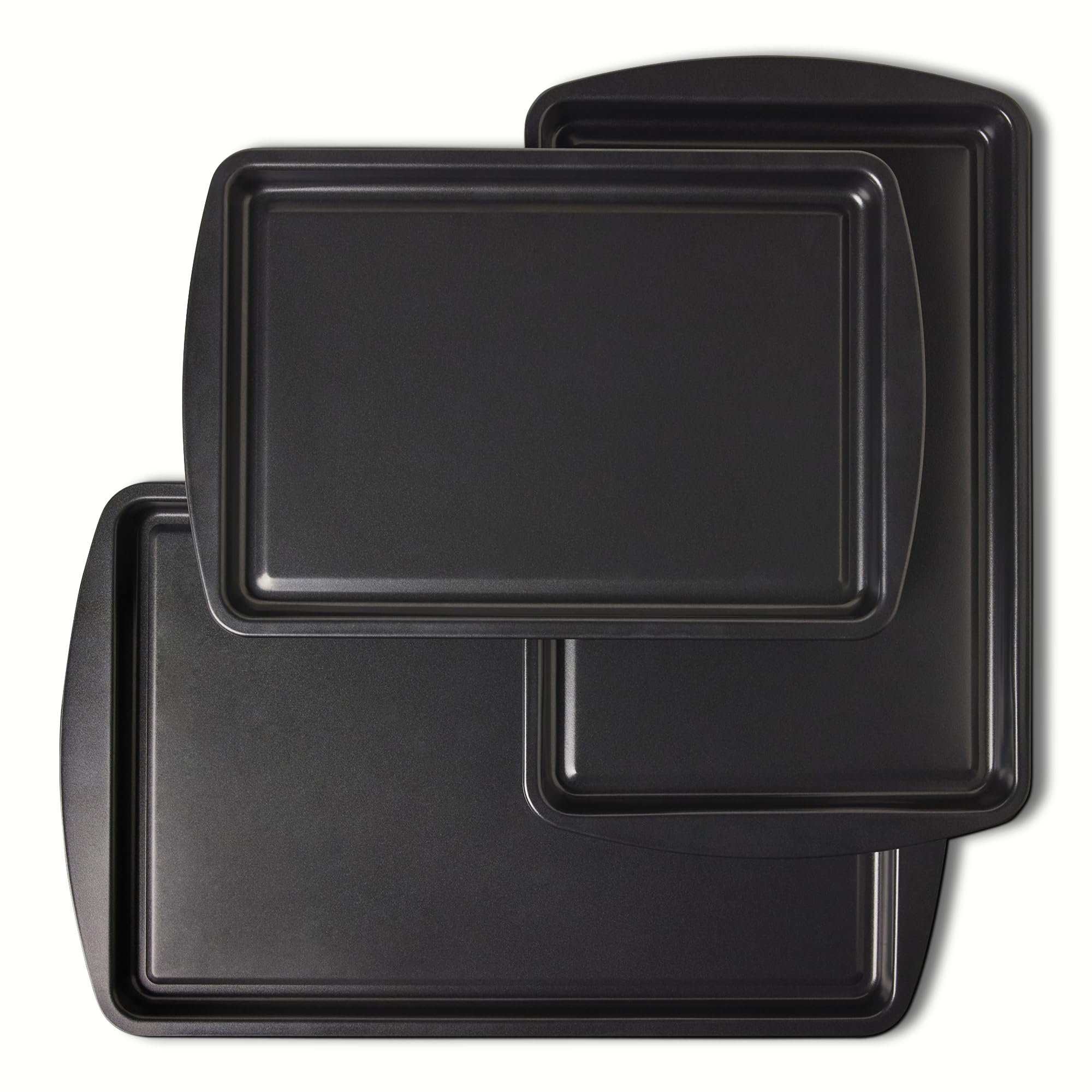 Amazon Basics Nonstick Baking Sheets 3Piece Set, Stackable to Save Space, Dishwasher and OvenSafe up to 428F