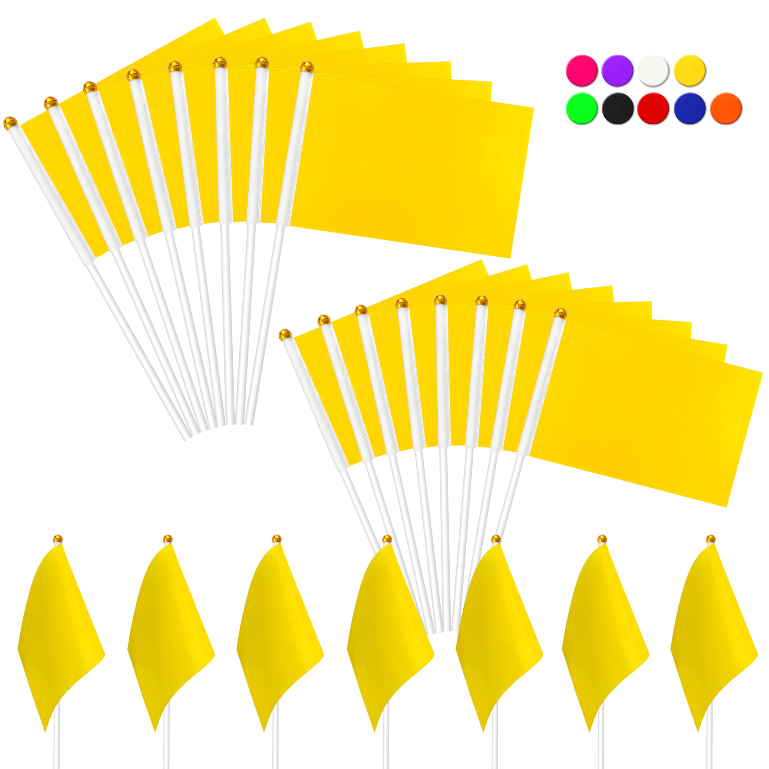 Kerda 25 Pack Solid Yellow Flags Small Mini Yellow Diy Graffiti Flags On Stick,Party Decorations For Grand Opening,Kids Birthday