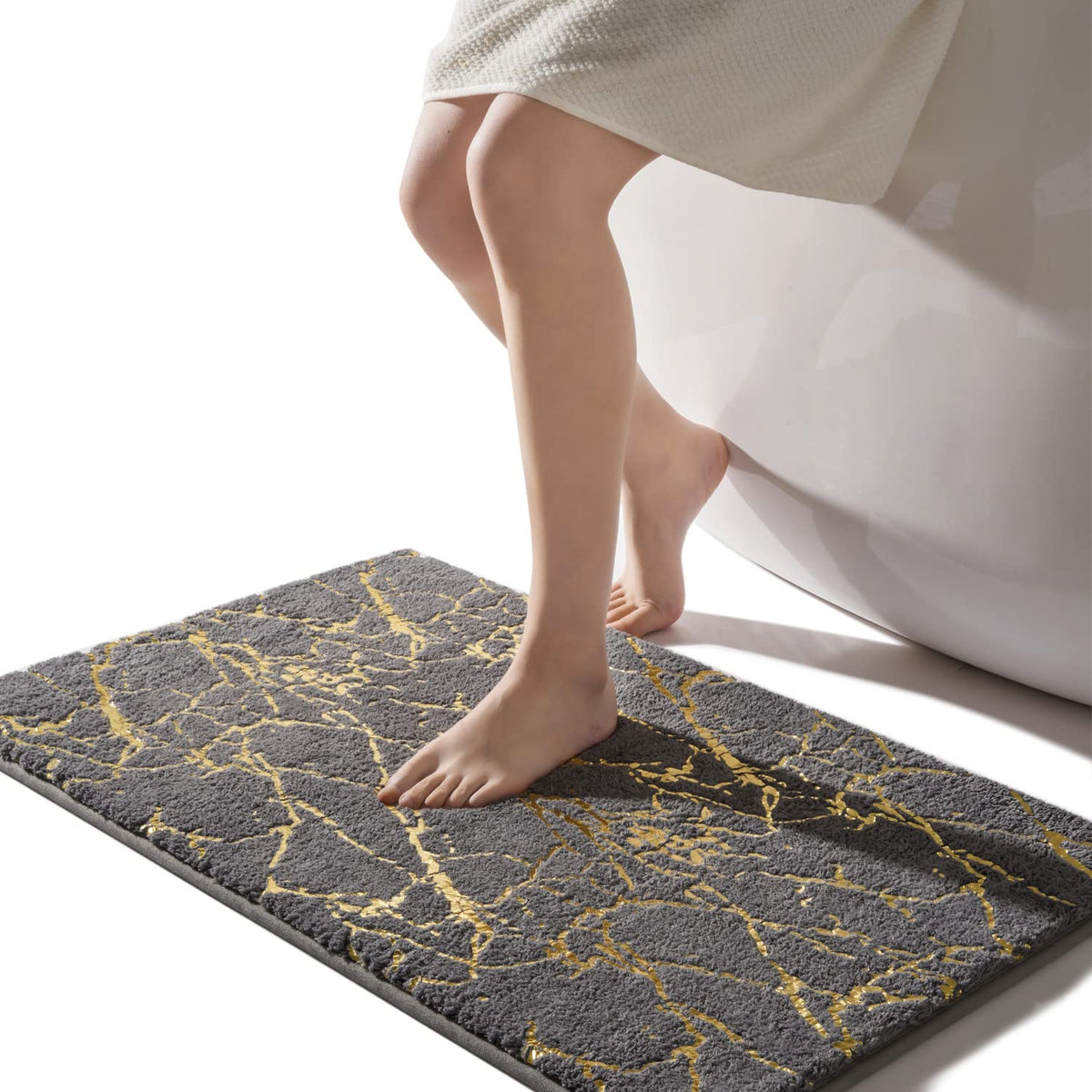 Marble Bathroom Rug Gray And Gold Decor Bathroom Rugs Non Slip Bath Mat Super Absorbent Microfiber Plush Bathmat Machine Washabl