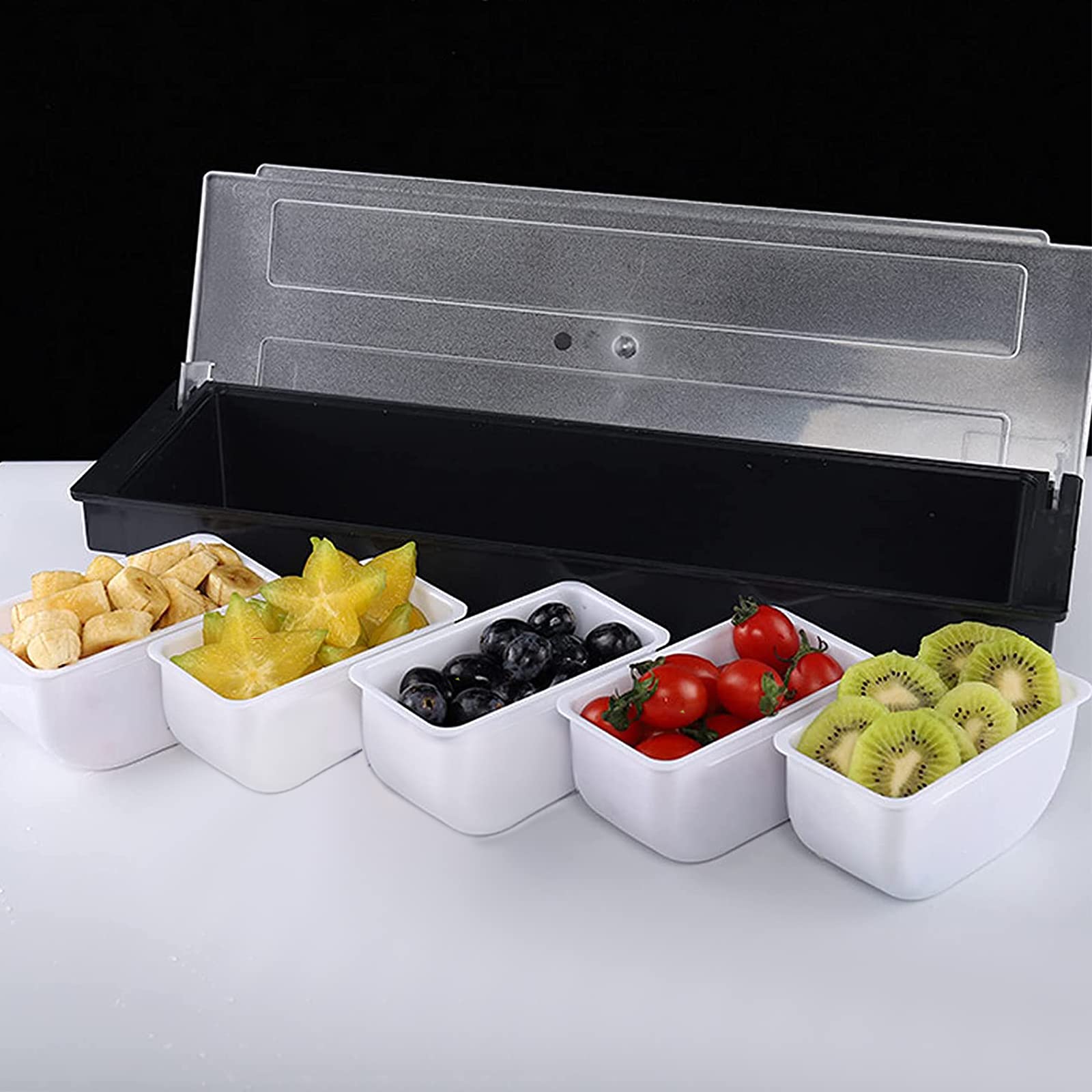 5 Compartment Plastic Dispenser Fruit Veggie Condiment Caddy With Lid