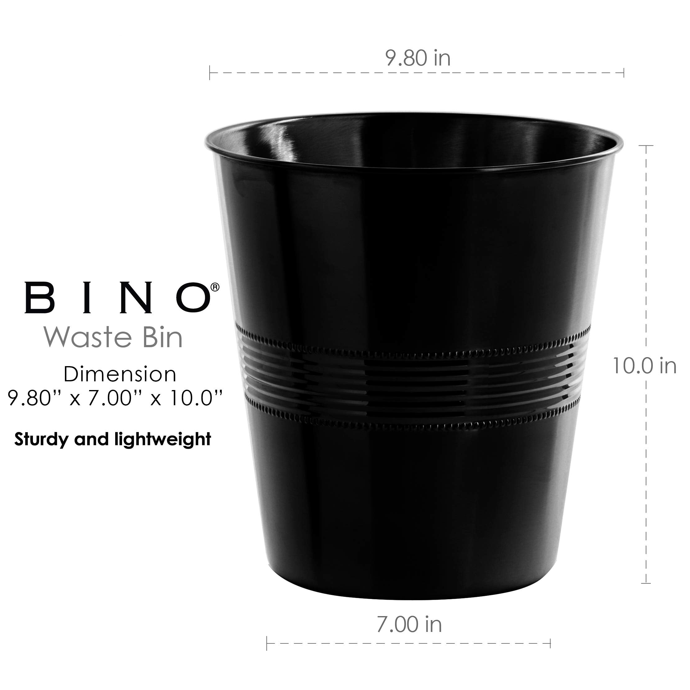 Bino Metal Waste Basket Bathroom Trash Can For Bedroom, Home Office, Dorm, College, Kitchen (Matte Black Corrugated Stripe)