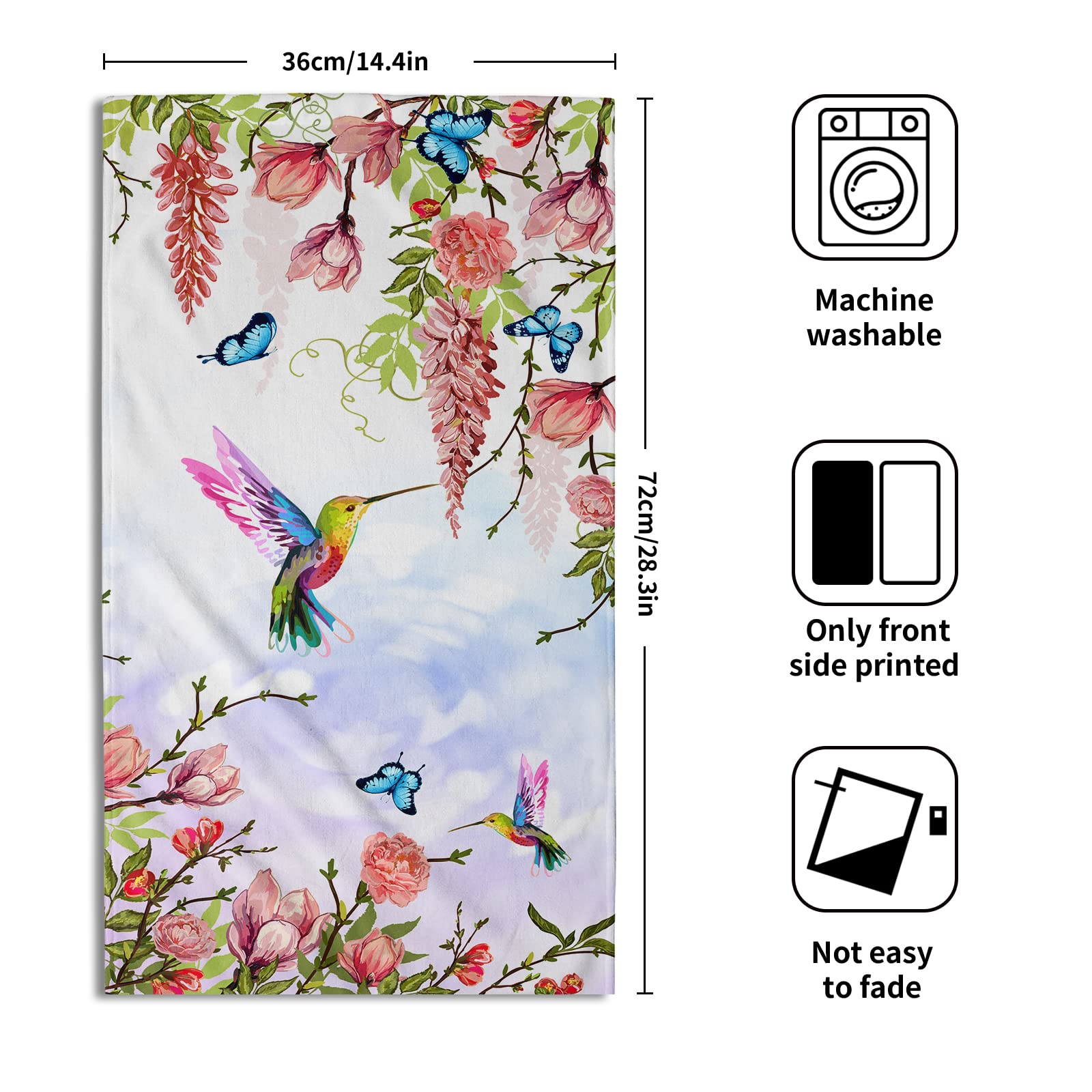 Pink Floral Hand Towels Set Of 2 Hummingbird Butterfly Soft Absorbent Guest Bath Towel Kitchen Dish Towel Spa Home Bathroom Deco