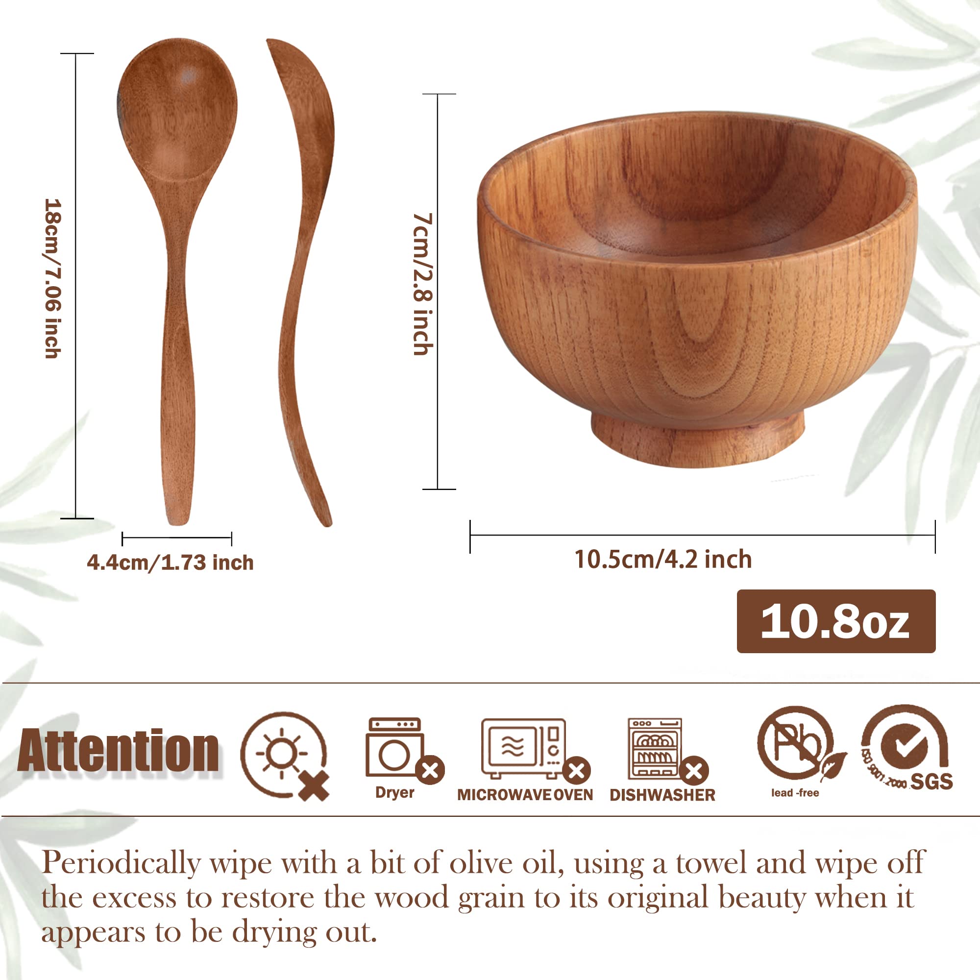 Originalidad Handmade Wood Bowls, Jujube Wooden Japanese Bowls With Matching Spoon For Rice, Soup, Dip, Salad, Tea, Decoration 4