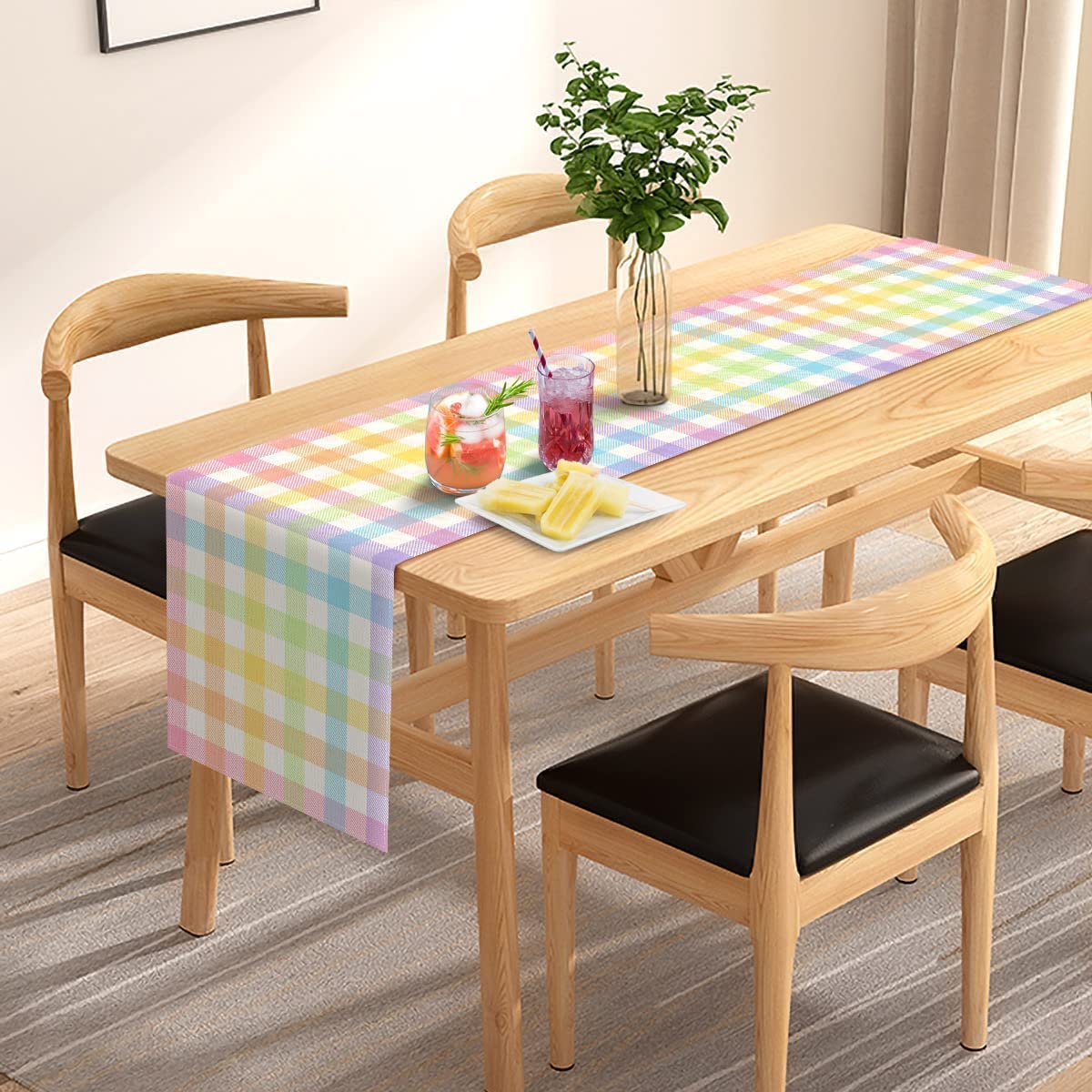 Pudodo Easter Buffalo Plaid Check Table Runner Spring Holiday Farmhouse Fireplace Kitchen Dining Room Home Party Decoration (13'