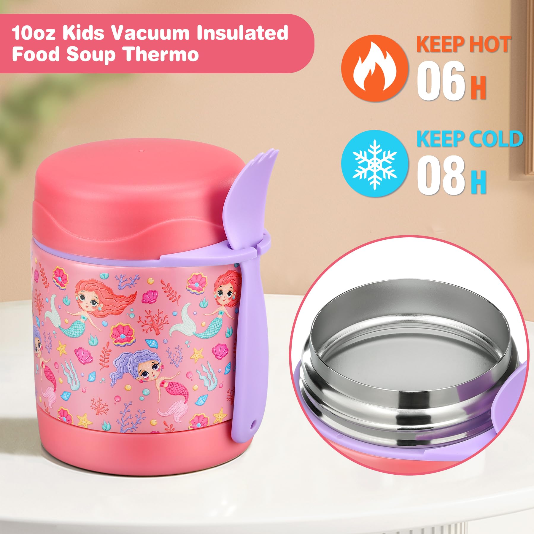 Pawtong 10Oz Soup Thermo For Hot Food Kids Insulated Food Jar,Thermo Hot Food Lunch Container, Width Mouth Stainless Steel Lunch