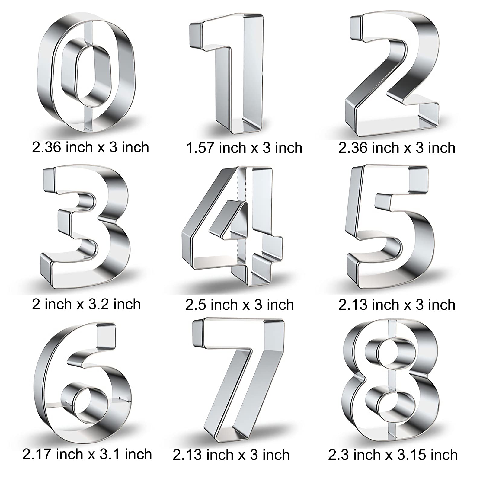 Number Cookie Cutters Set Large 3 Inches - 9 Pieces Stainless Steel Numbers/Numeral/Numeric Shapes Biscuits Sugar Fondant Cake D