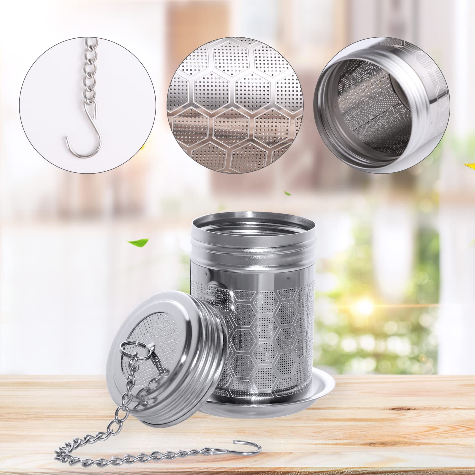 2 Pack Tea Strainers For Loose Tea 304 Stainless Steel Tea Infuser Mesh Loose Leaf Tea Steeper Tea Diffuser With Chain Hook And