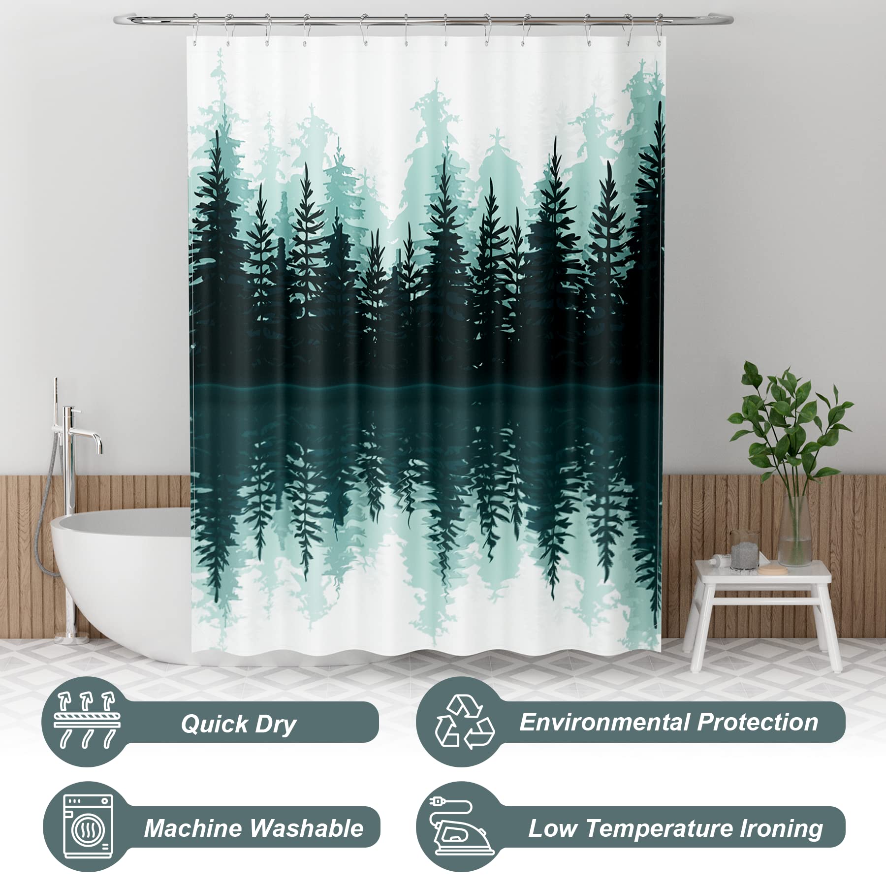 AmazerBath Shower Curtain Green  Washable Cloth Sage Green Shower Curtain Sets with 12 Metal Shower Curtain Hooks  Luxury Waterproof Rustic Fabric Shower Curtains for Bathroom Decor  72x72 Inches