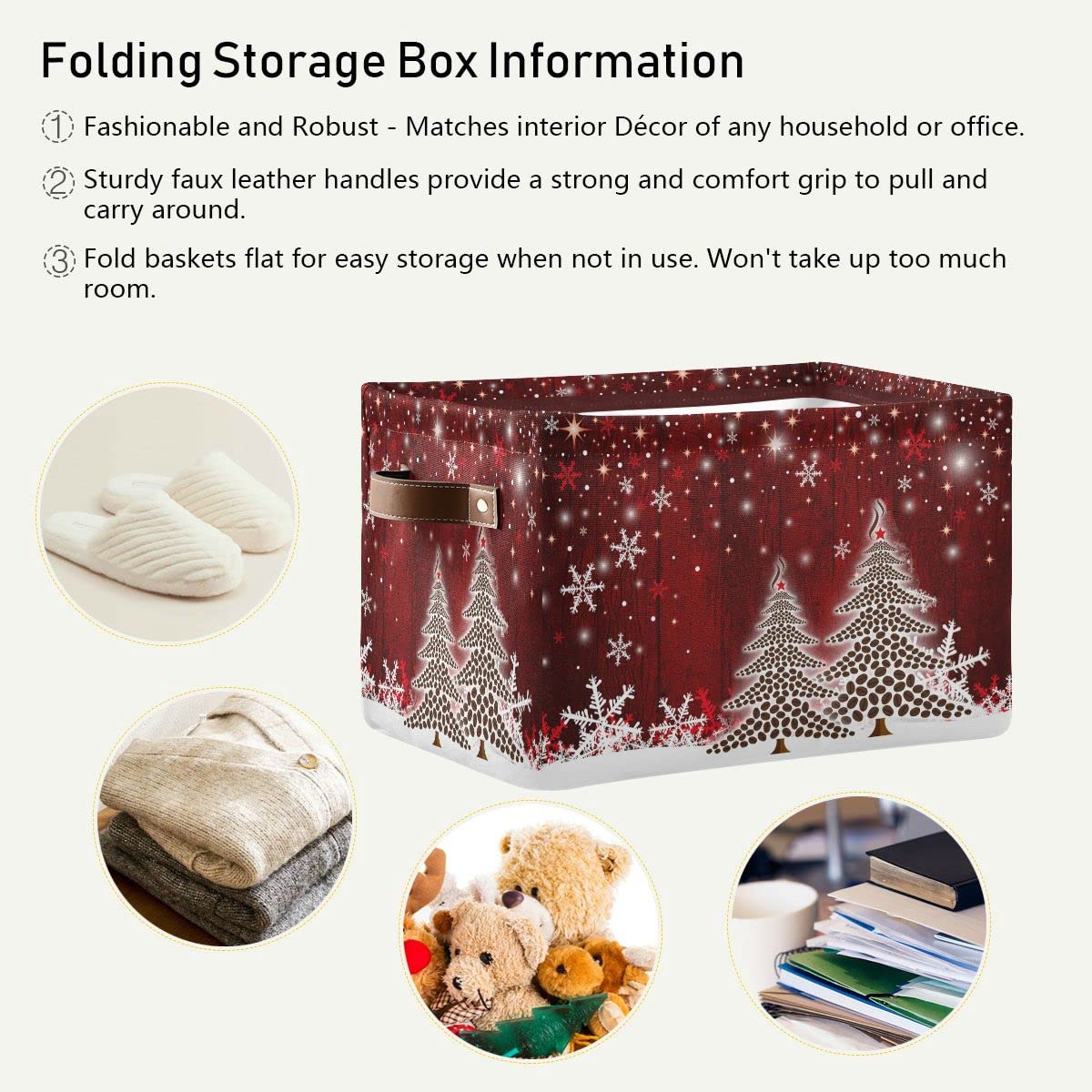 Christmas Tree Red Storage Basket Fabric Laundry Baskets Winter Snowflake Snowman Xmas Storage Boxes Organizer Bag for Baby Cloth Dog Toy Book Storage Cubes Shelf Closet Bins 16