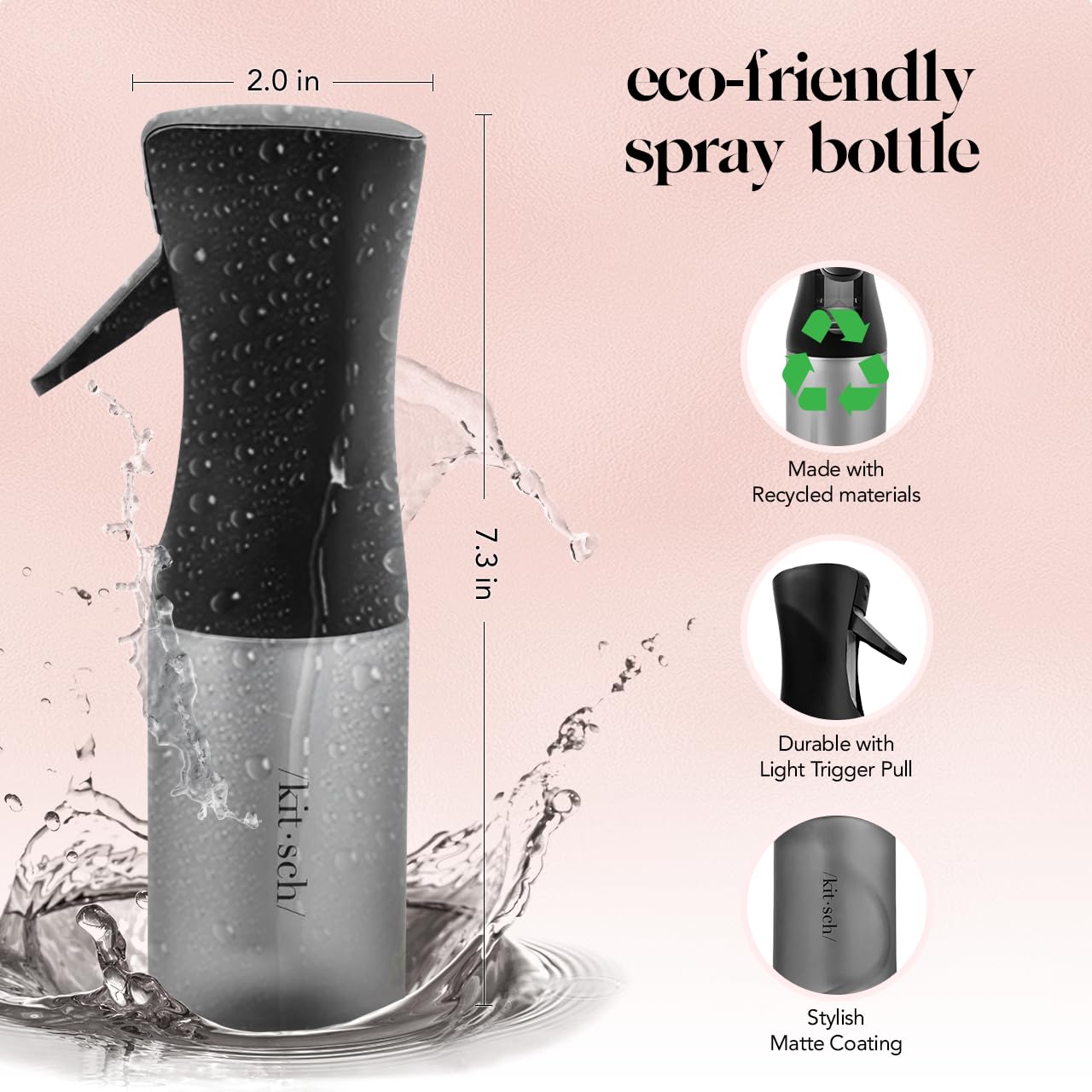 Kitsch Spray Bottle For Hair - Continuous Water Mister With Ultra Fine Mist For Hairstyling, Barbers, Salons, Cleaning, Plants,