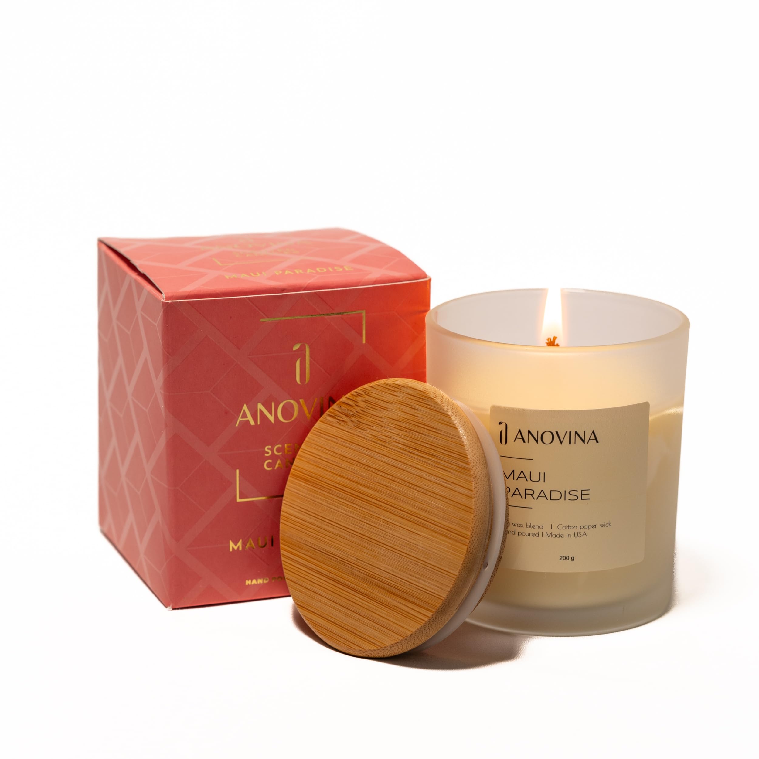 Hand-Poured in USA, Anovina Maui Paradise Scented Candles - Premium Soy Wax Blend for a Tropical Escape. A Perfect Valentine's G
