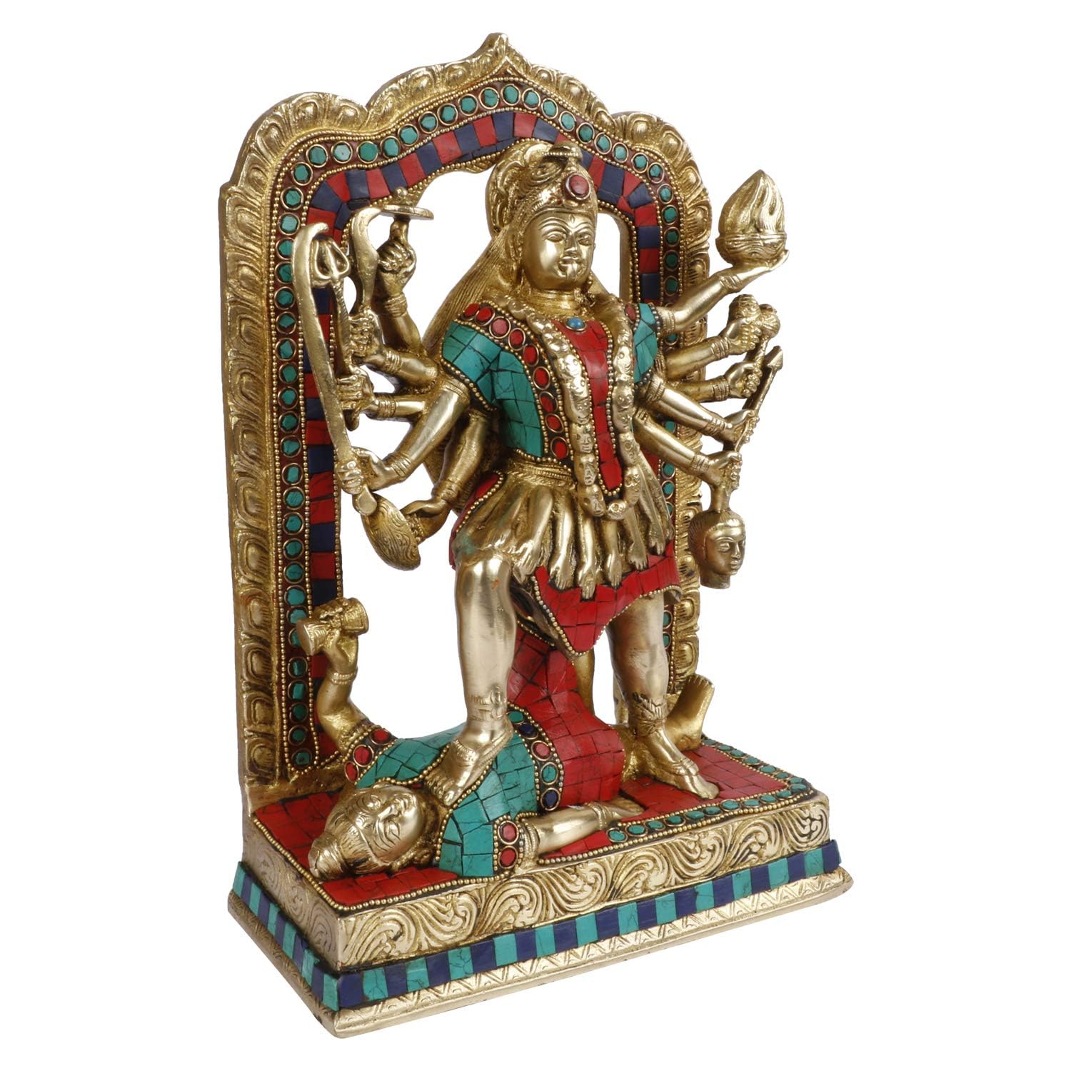 Kartique Brass Maa Kali Statue | Adi Shakti Ma Goddess Murti Idol Aadya Chamunda Kamakshi Gold Brown Color Height 11 inches Weig