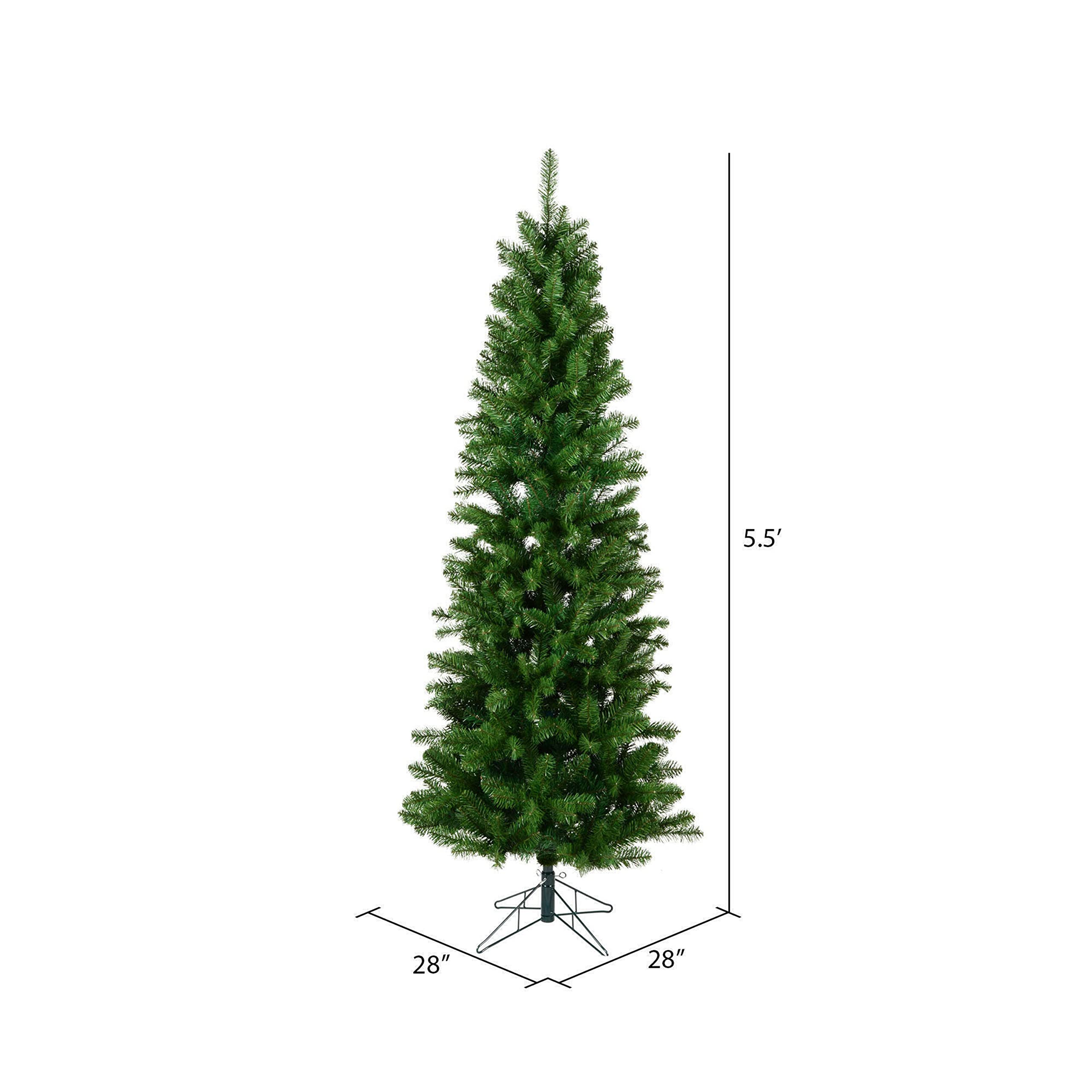 Vickerman 5.5' x 28 Unlit Salem Pencil Pine Artificial Christmas Tree, 343 PVC Tips, Metal Hinged Branches, Includes Metal Tree