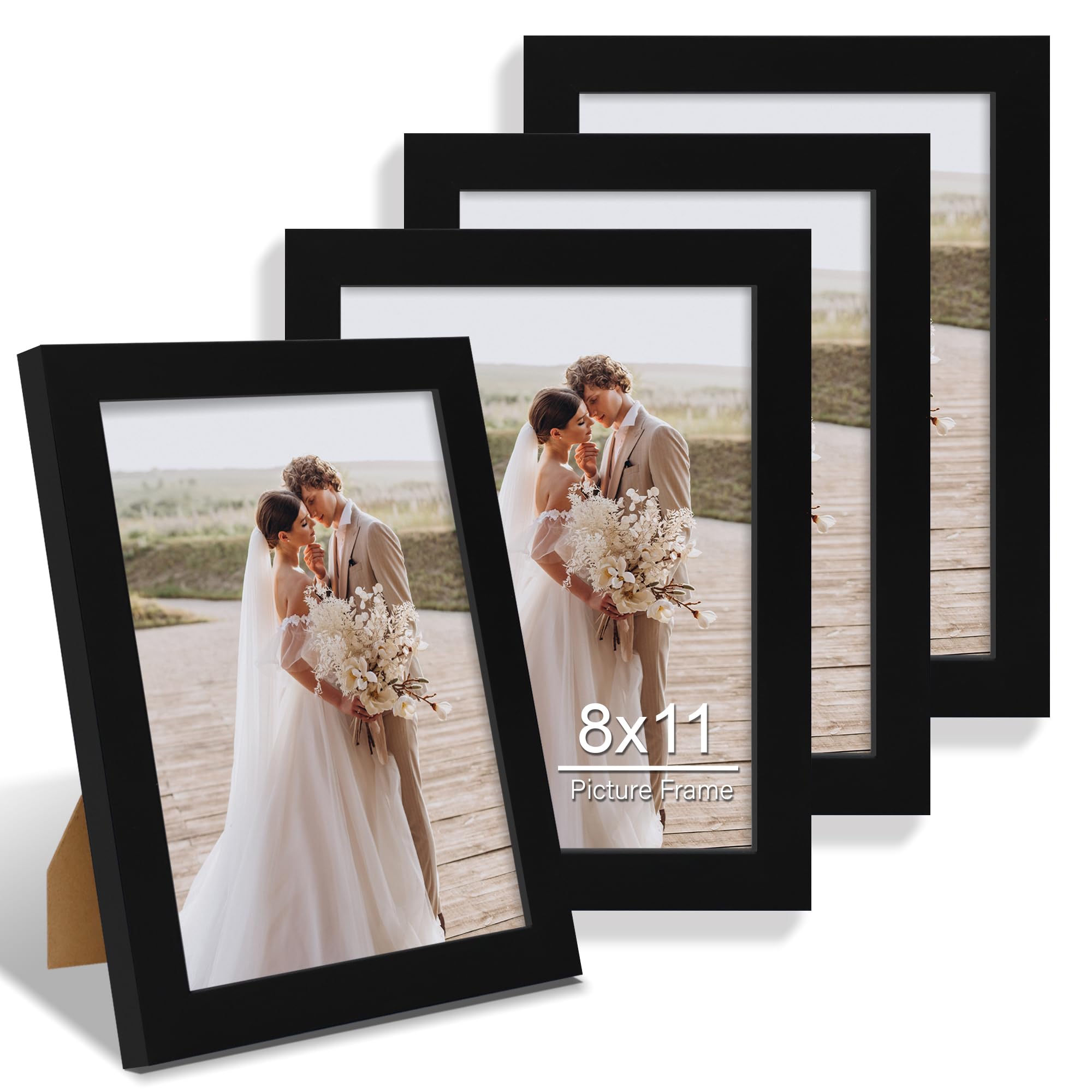 Hongkee 8x11 Picture Frame Set of 2, Made of Real Glass and Black Wooden Frame - 8 by 11 Photo for Wall or Tabletop Display