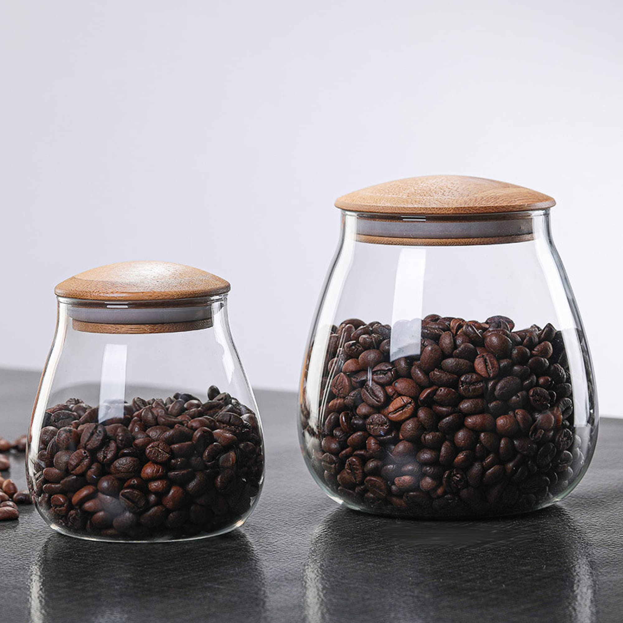 Moladri 800 Ml/26 Fl Oz Clear Cute Glass Storage Canister Holder With Airtight Bamboo Lid, Round Modern Decorative Container Jar