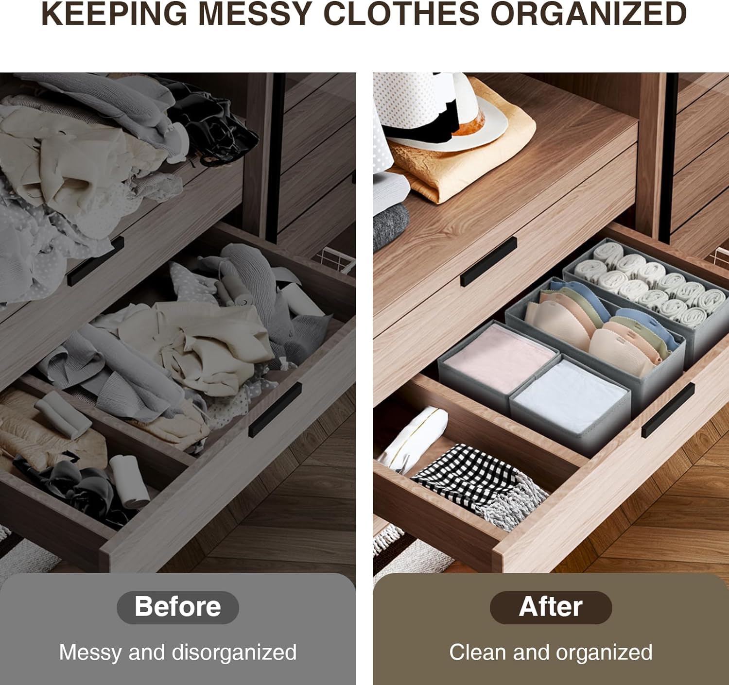 DIMJ Drawer Organizers for Clothing, Set of 12 Dresser Drawer Organizers, Fabric Closet Organizers and Storage, Drawer Dividers