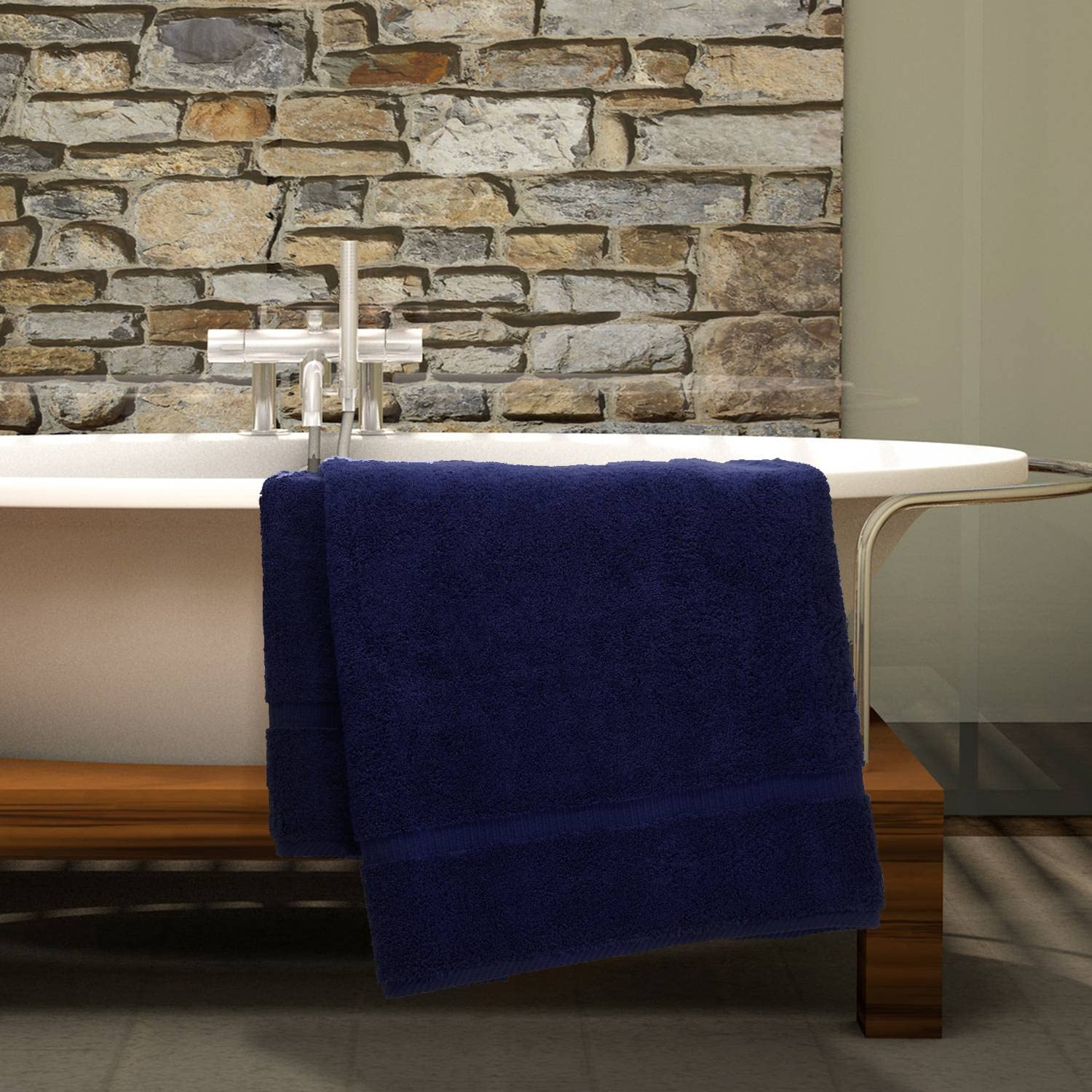 Luxury Hotel & Spa Quality  Quick Dry 100% Turkish Cotton 700 GSM  Eco Friendly Towel  for Bathroom Dobby Border Soft Bath Towel Set 27 X 54 (Navy Blue  Bath Towels - Set of 2)