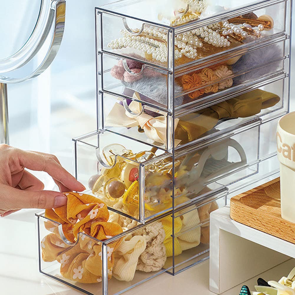 Hair Accessories Organizer, Clear Hair Organizer Storage Box with 5 Drawers Hair Tie Holder Container Storage Organization for B