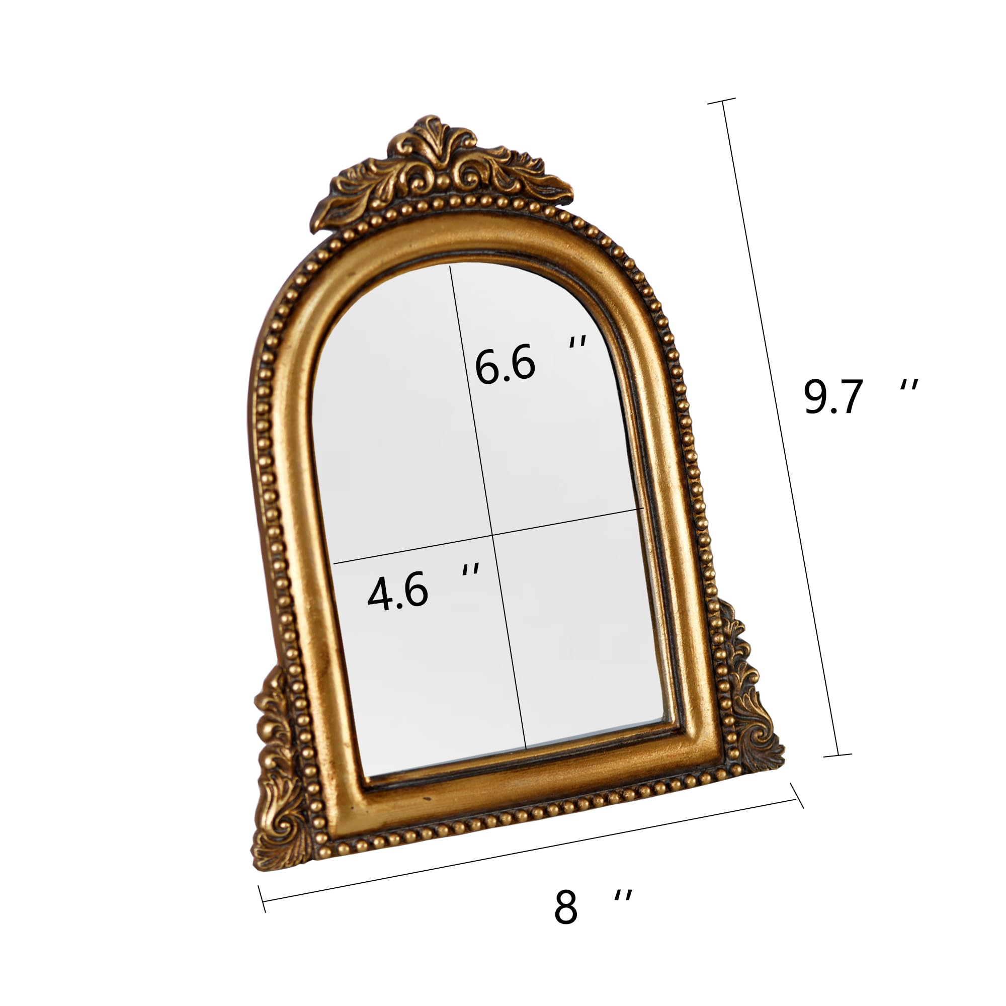Oigumr Gold Ornate Baroque Mirror Vanity Desk Table Mirror Arched Makeup Mirror Antique Mirror With Resin Frame 9.6X6.5 Inch