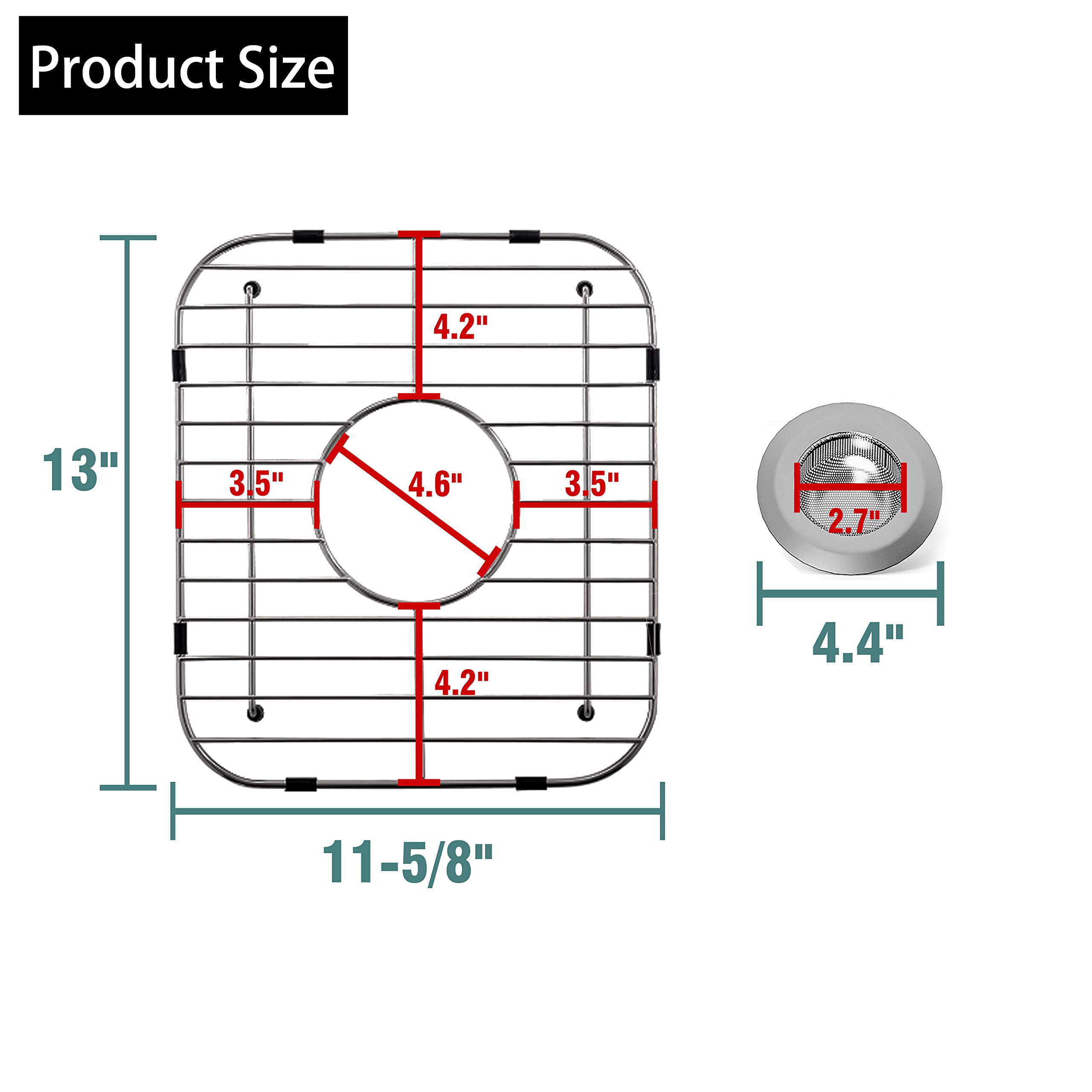 LOCVCDA Stainless Steel Sink Protectors - 13" x 11-5/8", Center Drain, 2-Pack, Kitchen Sink Grid with Drain Hole