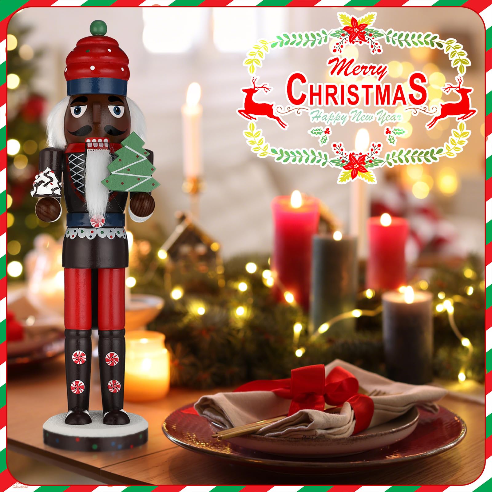 Hungdao 15 Inch Black Christmas Nutcracker Decor Wooden African American King Figure Black Santa Xmas Festive Soldier Nutcracker
