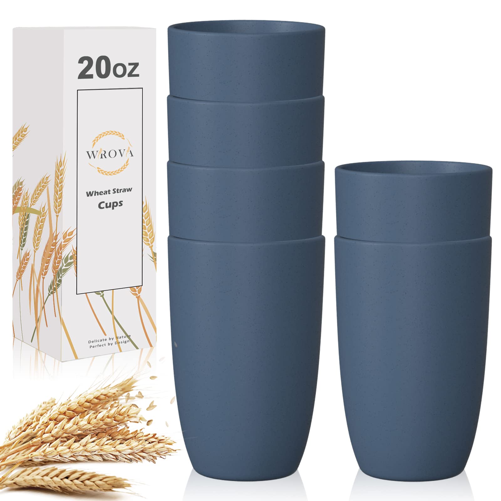 Wrova Wheat Straw Cups 6 PCS Good Alternative to Plastic Reusable Cups 20 oz Unbreakable Drinking Cup Reusable Dishwasher Safe W