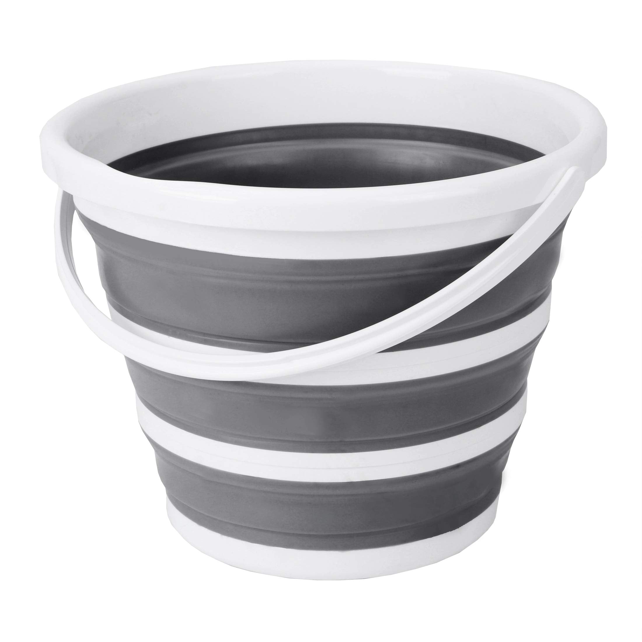 Eurow Indoor And Outdoor Collapsible Bucket With Handle, 10 Liters, 2.6 Gallons, Gray And White