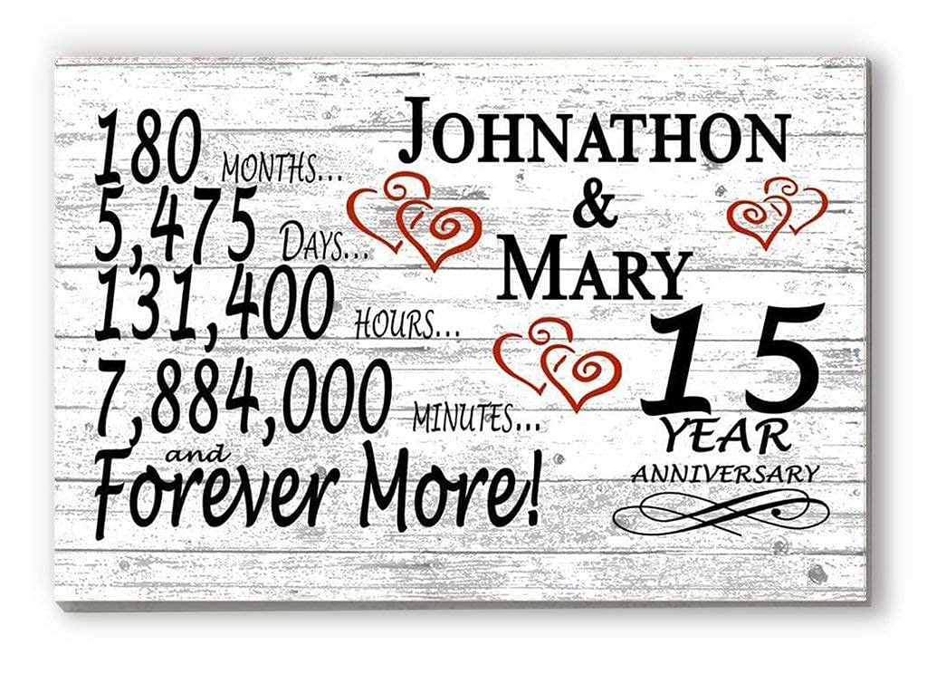 Personalized 15 Year Anniversary Sign Gift 15th Wedding Anniversary For Couple - Minutes Days Years - Solid Wood - 16.5in x 10.5