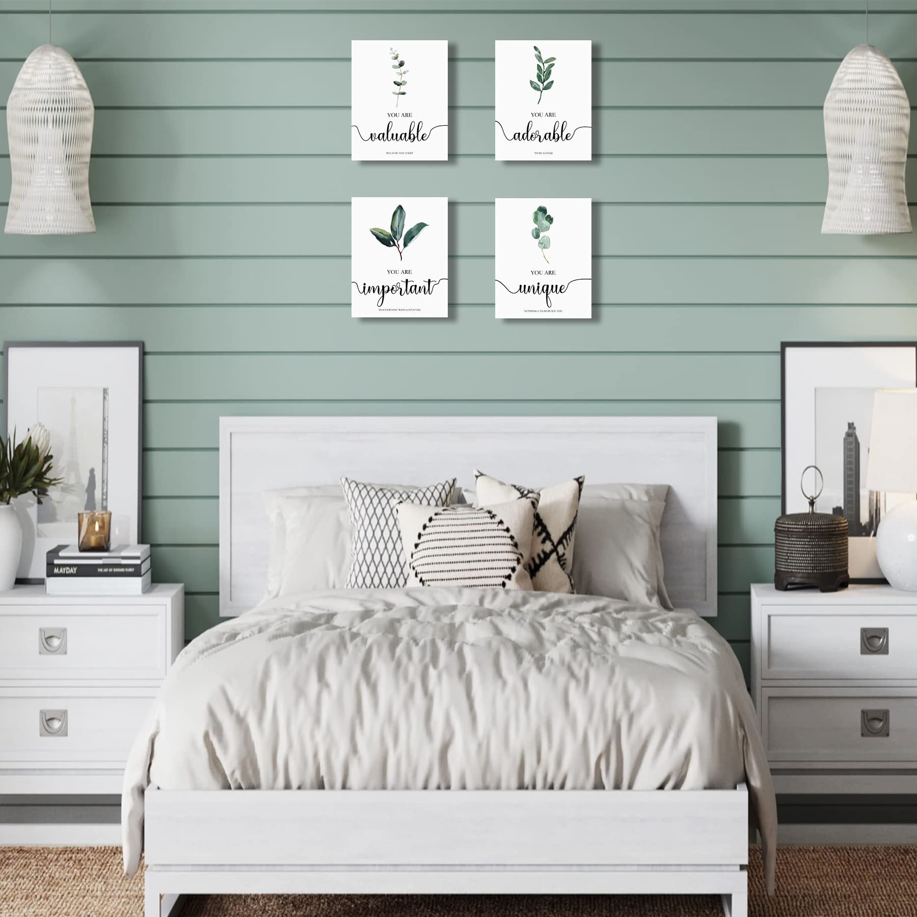 FRAMED Motivational Wall Art  Inspirational Quote Wall Art  Boho Botanical Leaf Wall Decor  Office Study Living Room Bedroom Decor  Set of 4  8x10 inch (20x25 cm)