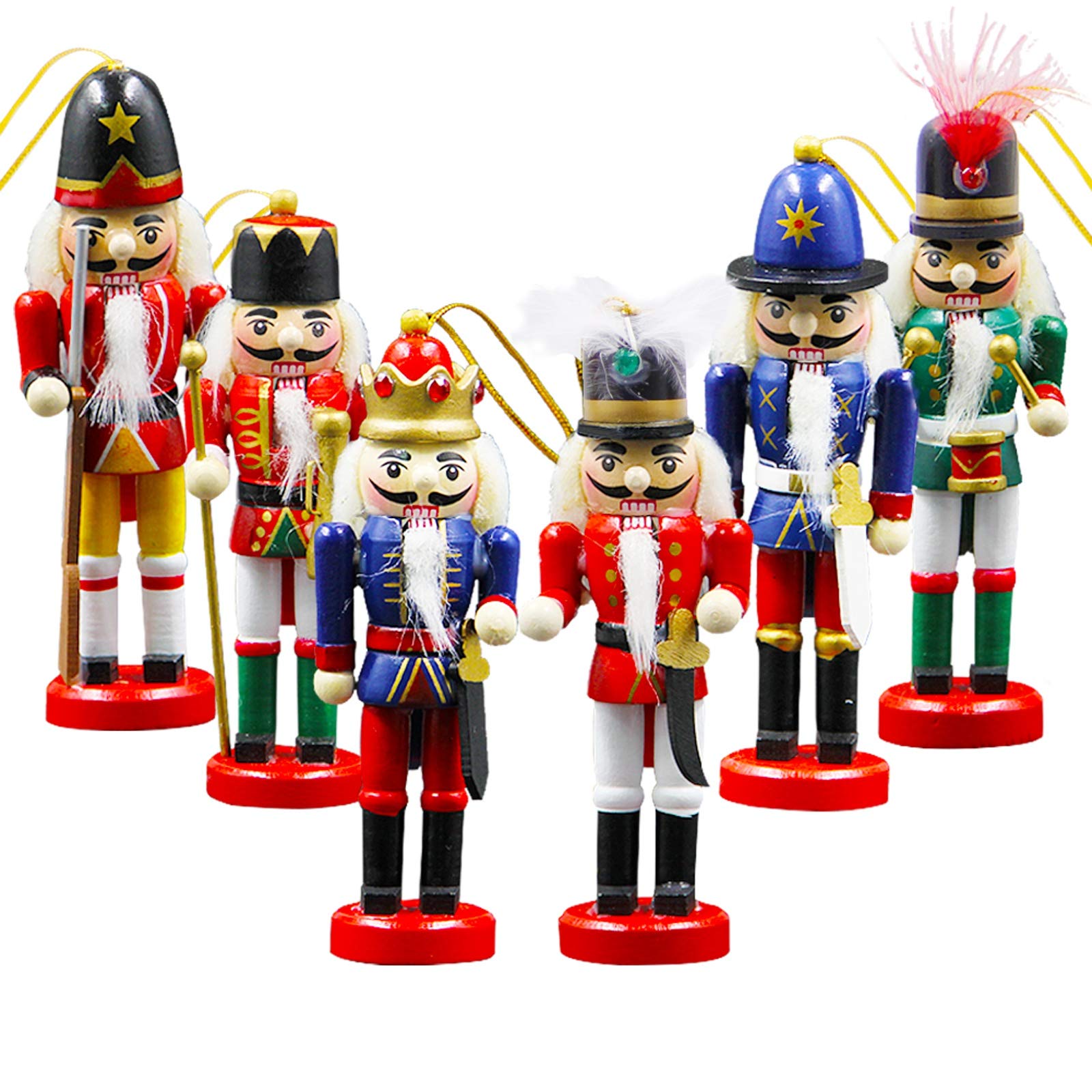 Joliyoou Wooden Christmas Nutcracker, 6 Pcs Mini Soldier Figurines 5.1 inch Ornaments for Xmas Gifts