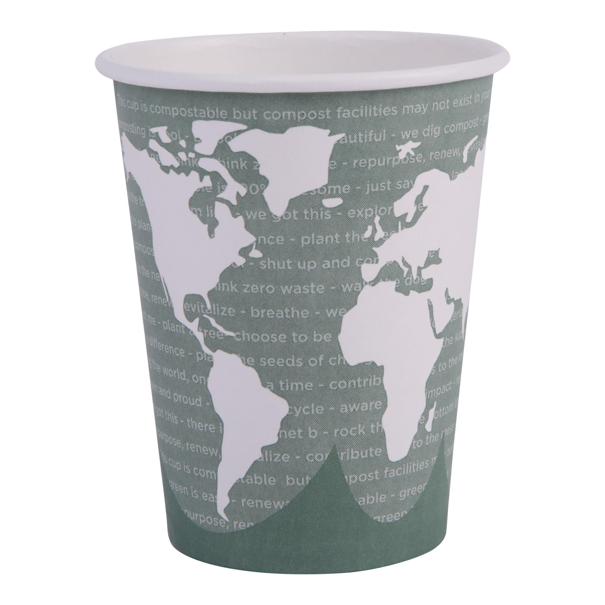 Eco-Products World Art Disposable Hot Coffee Cup, Eco-Friendly Compostable Pla Lined Take Out Paper Cup, 12 Fl Oz, Case Of 1000