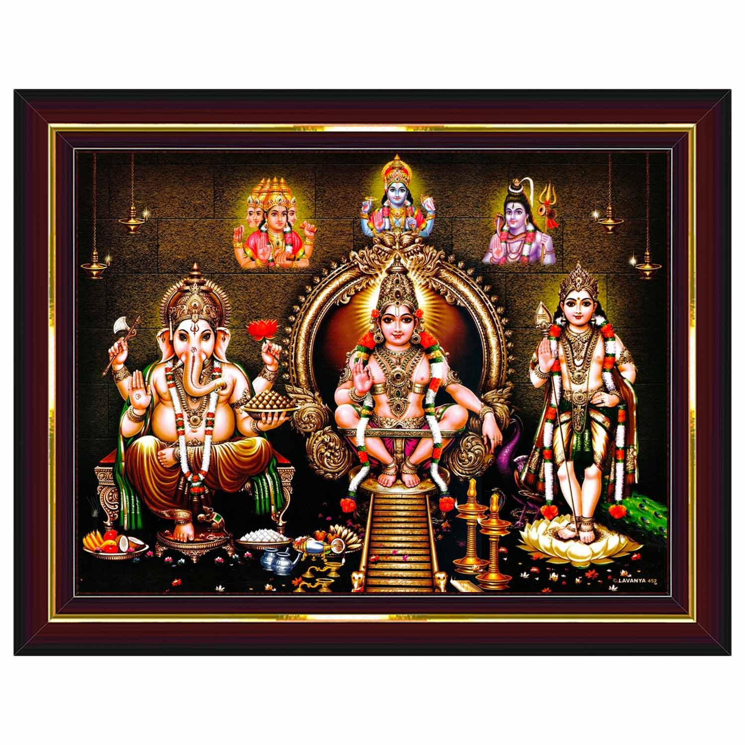Pavan Photo Laminations Lord Ayyappa Swamy Ganesha Ganesh Murugan Wall Painting Framed Home Decor (Wood,Matte,Brown,Small Size,6