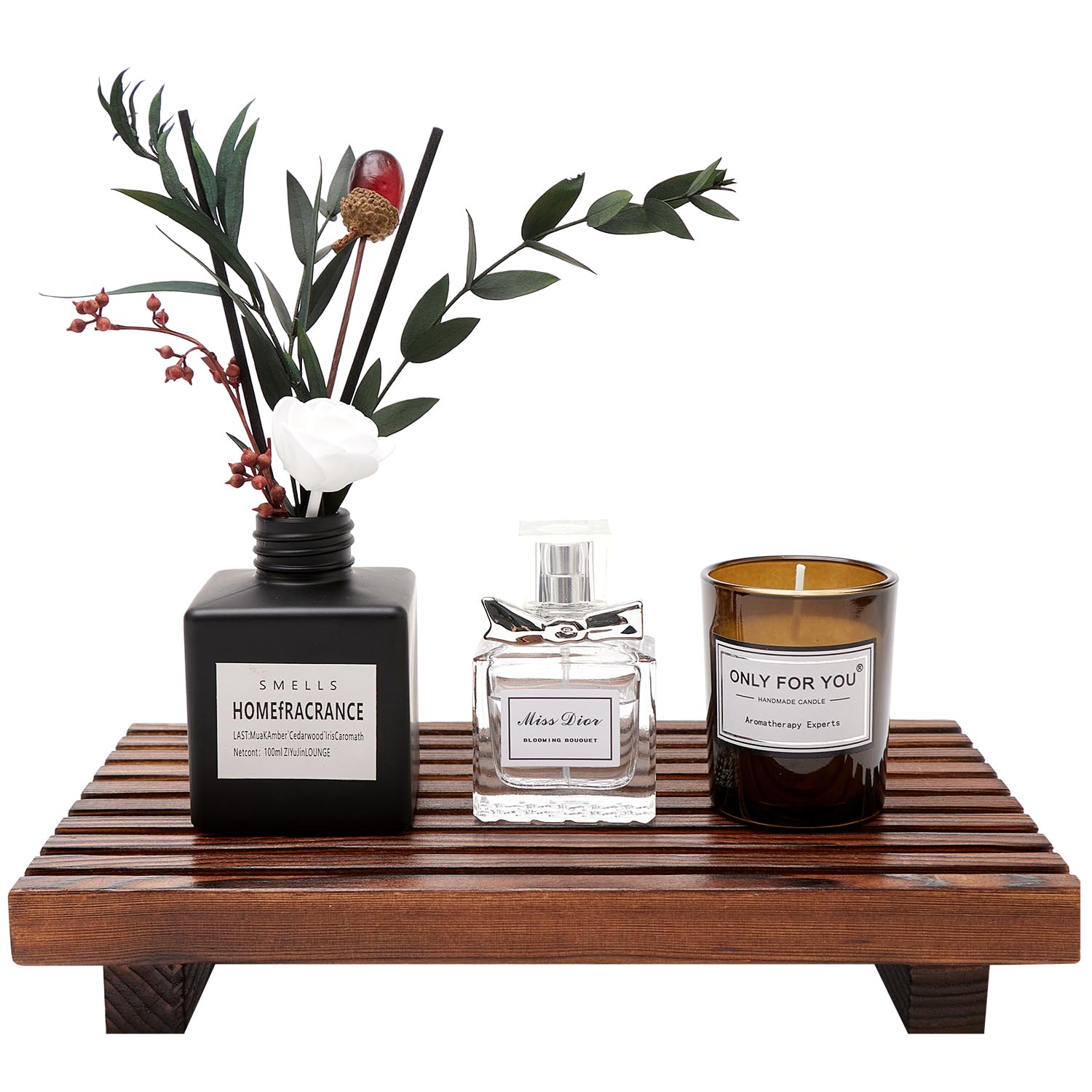 Farmhouse Bathroom Counter Organizer Wooden Display Pedesta Stand Small Kitchen Countertop Trays Decorative Wood Riser Dish Soap