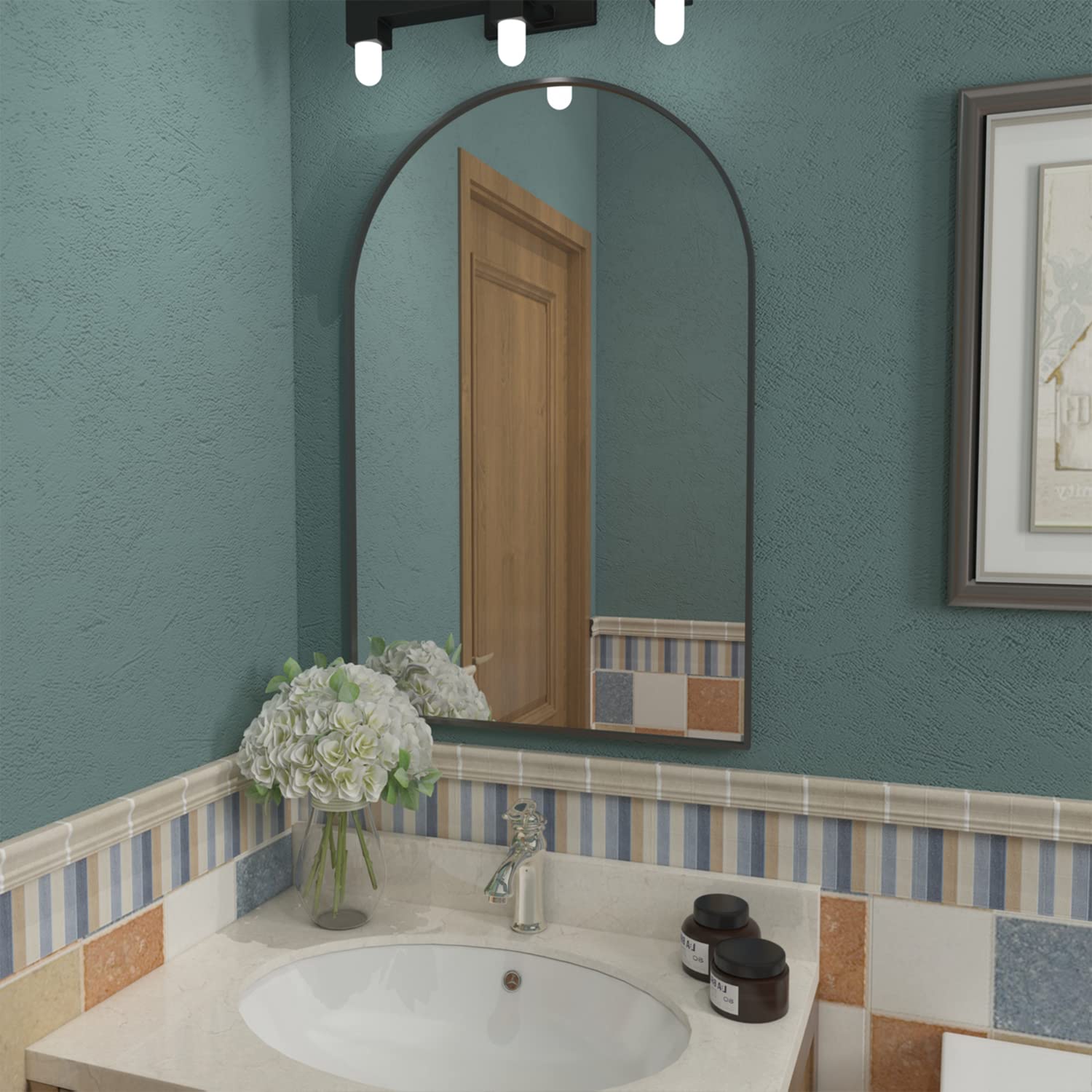 Neuweaby Wall Mounted Mirror, Arched Wall Mirror For Bathroom, 24''X36'' Arch Bathroom Mirror With Metal Frame, Black Vanity Mir