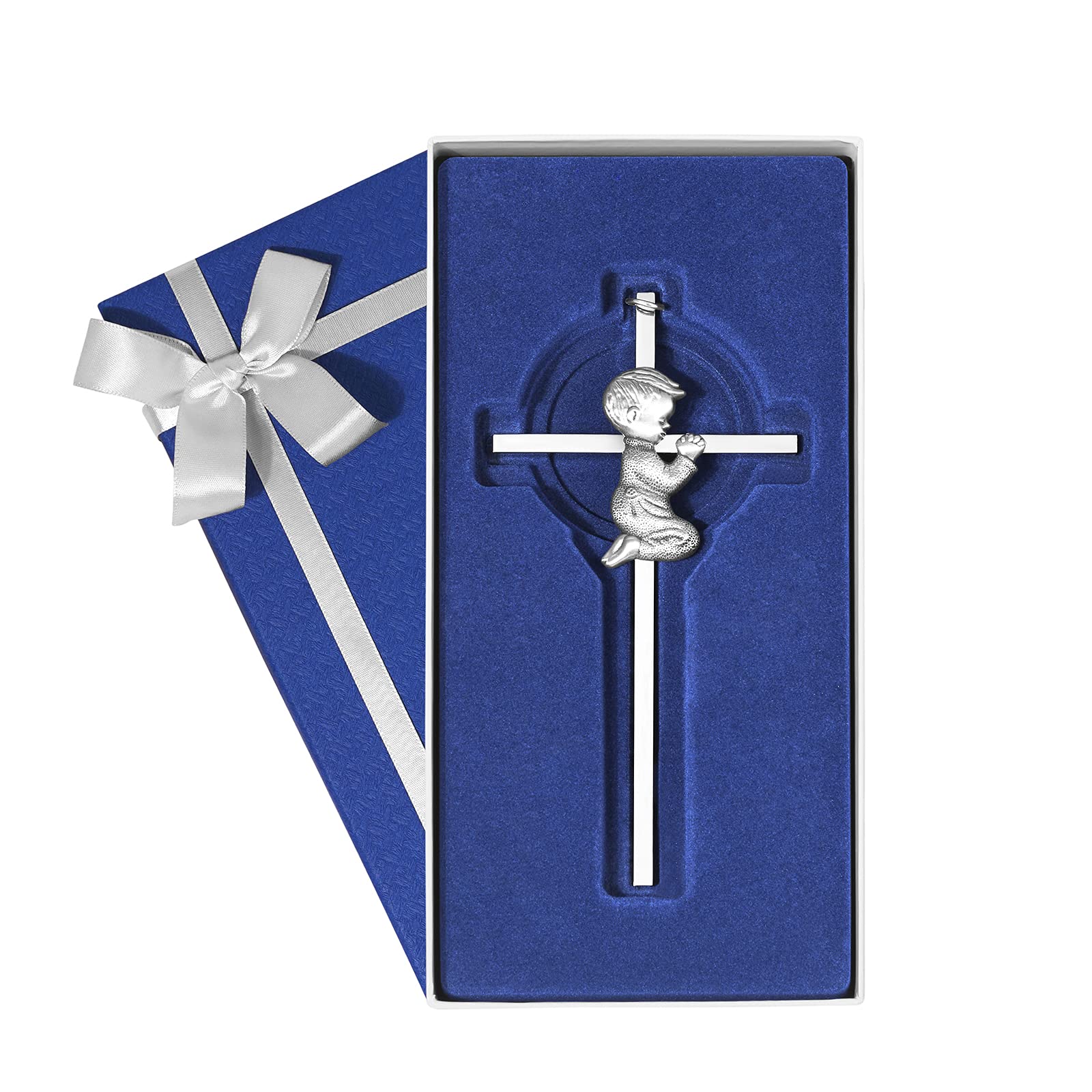 Baby Wall Cross Baptism Gifts for Boys, 6-inch Silver blessing Boy Baptism Crosses for First Holy Communion Christening and Dedi